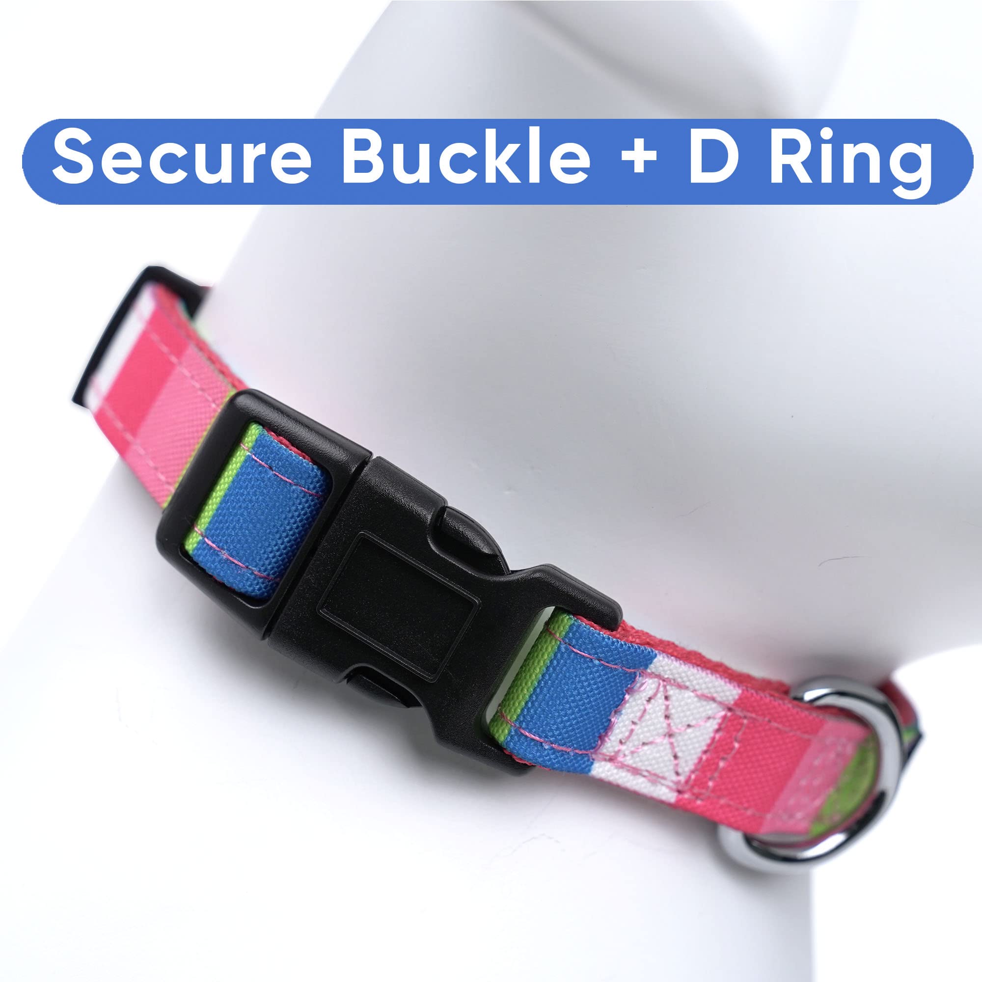 Pawtitas Pet Soft Adjustable Solid Color Nylon Puppy / Dog Collar Matching Leash And Harness Sold Separately Personalized Customizable Dog Collar Embroidered Customize W Pet Name & Phone Number (X-Small (Pack Of 1), Pink / Teal / Green)