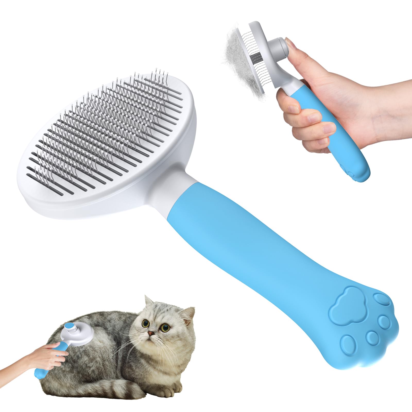 Zivacate Cat Brush Dog Brush [Ergonomic Grip & OneClick Cleaning & Patented Design] Shedding Tool For Short & Long Haired Dogs/