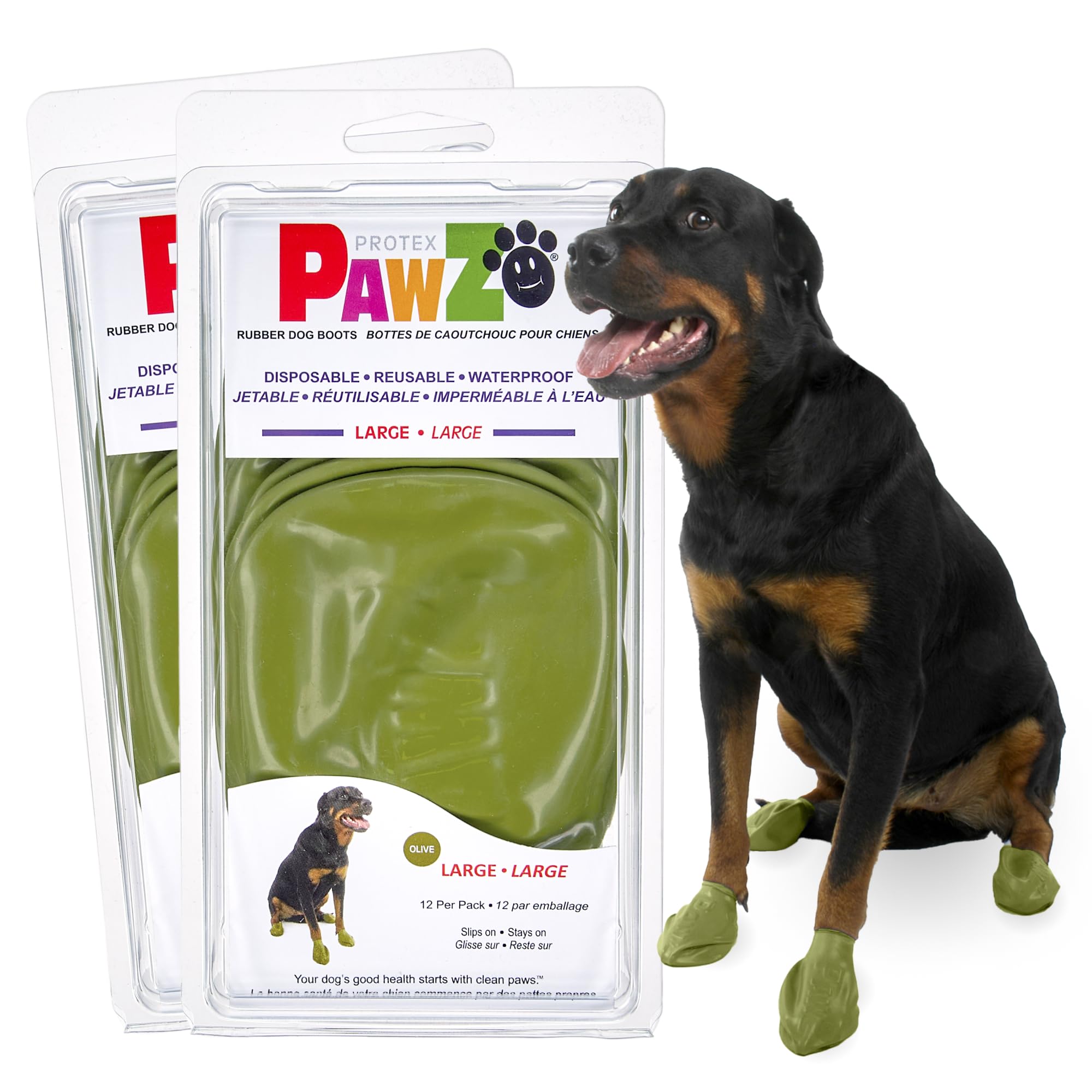 PawZ Rubber Dog Boots for Paws up to 4, 24 Total (2 Packs of 12) - All-Weather Dog Booties for Hot Pavement, Snow, Mud, and Rain