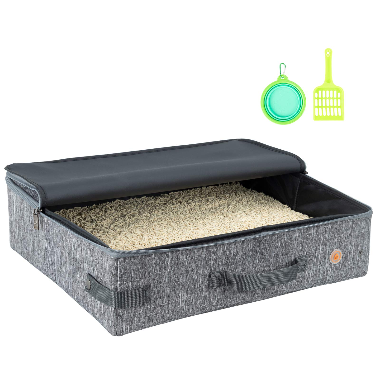 Large Portable Cat Travel Litter Box with Leak-Proof Zipped Lid to Keep Odor and Litter Contained. Lightweight to Carry Around G