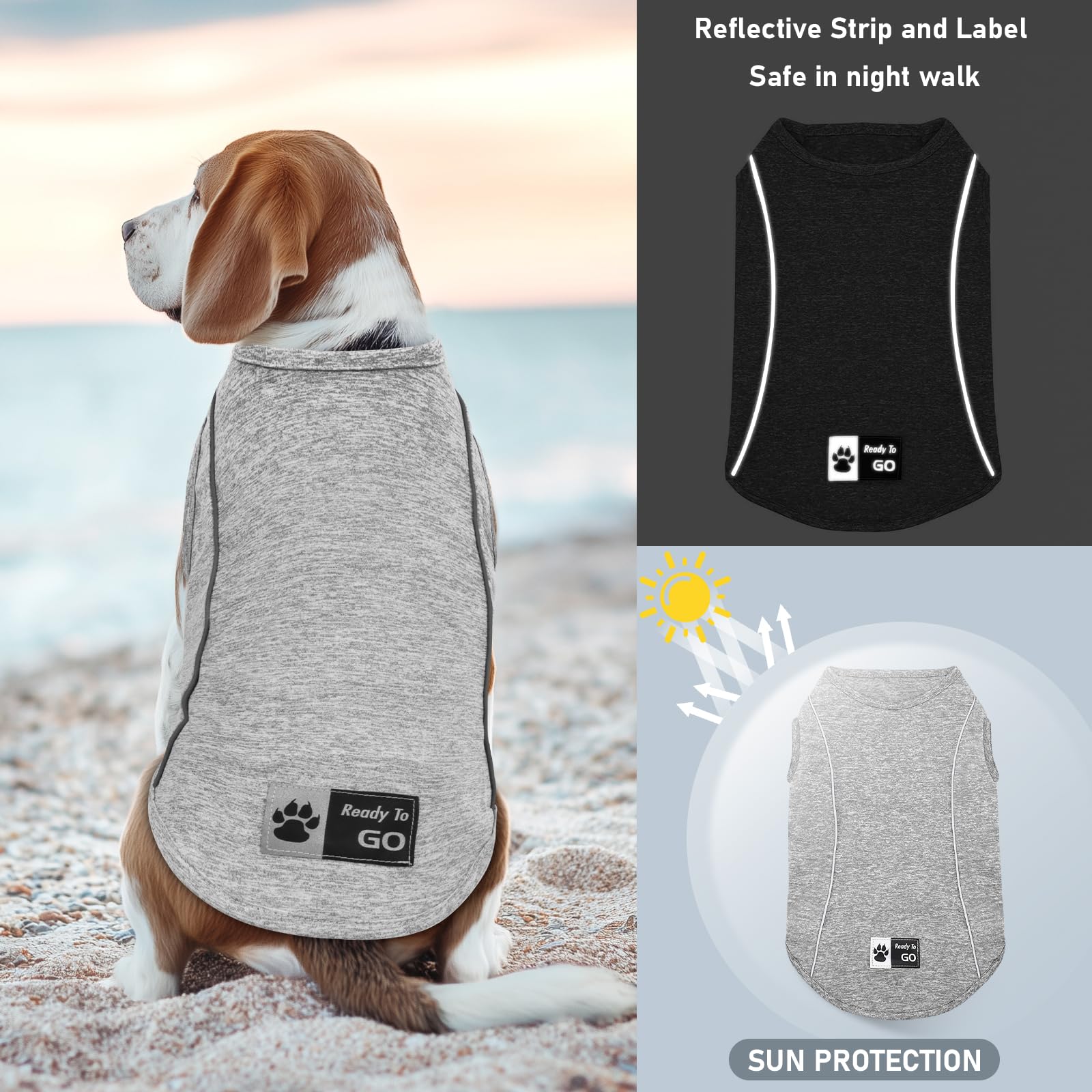 Kyeese 2Pack Dog Shirt With Reflective Stripe Athletic Tank Top Pet T Shirt Stripe Athletic Tank Top Sleeveless Vest Dog Clothes
