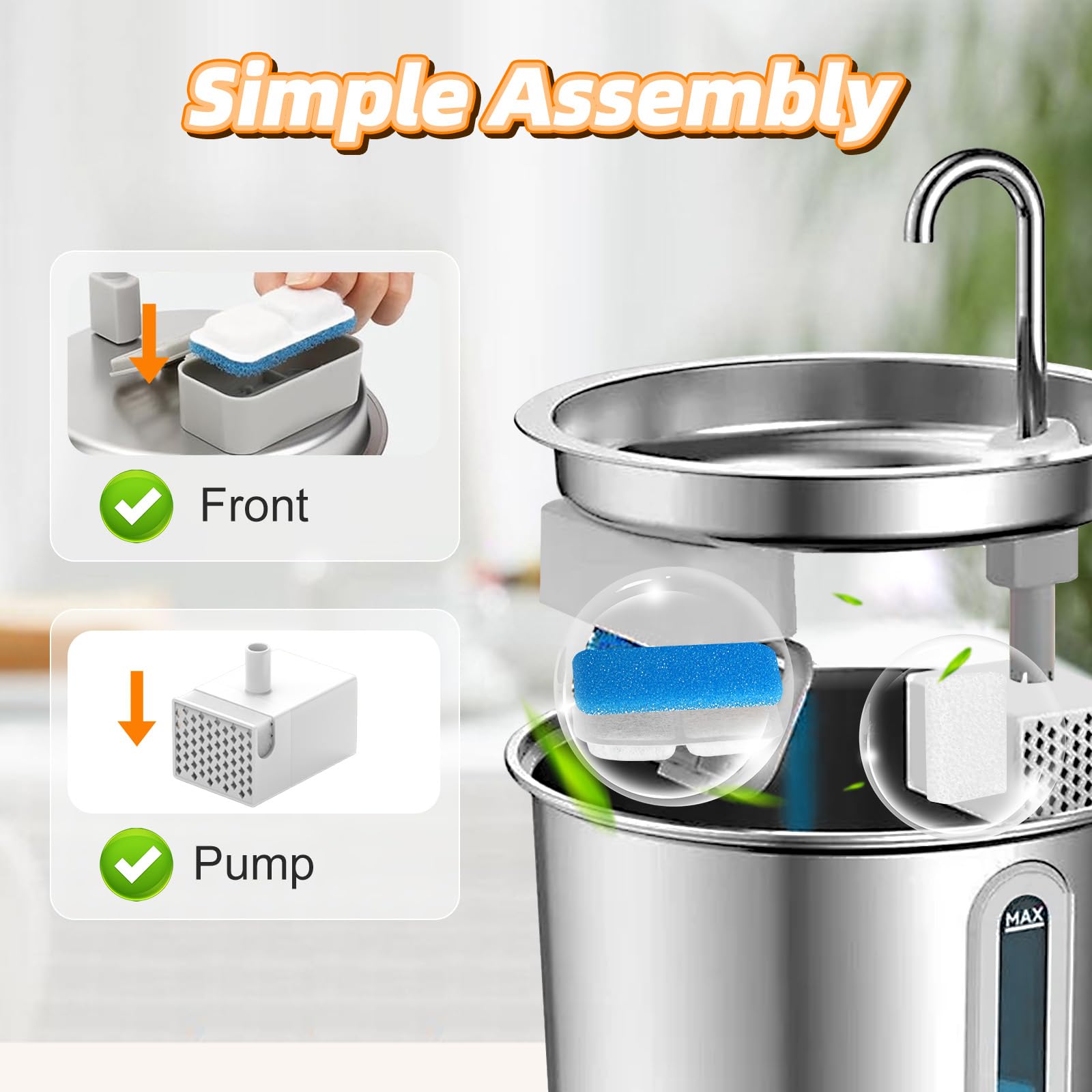 DrFlito Cat Water Fountain Filter - 16 Sets, Activated Carbon, Food Grade PP, Compatible with Oneisall 67oz/2L, Model PWF0116
