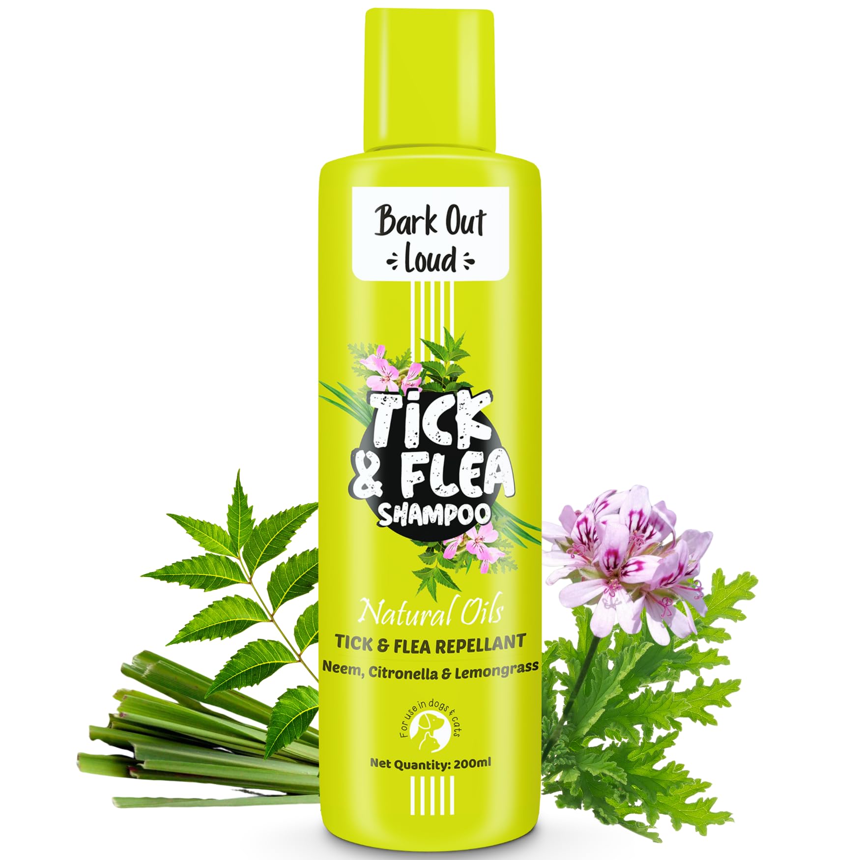 Bark Out Loud Tick & Flea Shampoo For Dogs & Cats| Neem & Citronella Kills & Repels Parasites, Lice | Soothes Itching | Fresh Sm