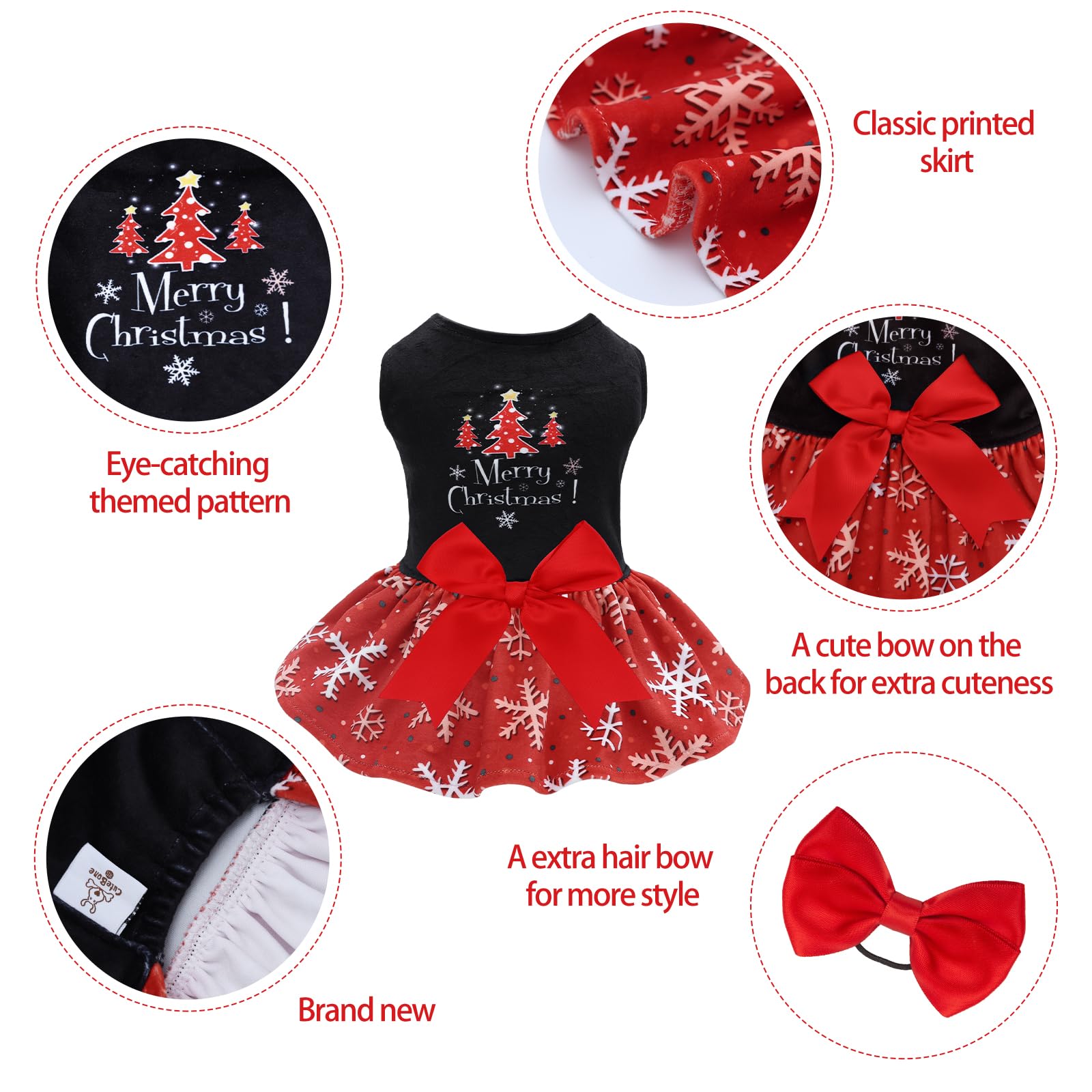 Cutebone Christmas Dog Dresses Velvet Holiday Small Dogs Clothes Onesie Pet Apparel Girl Puppy Skirt With Bow Hair Rope Cva54Xxs