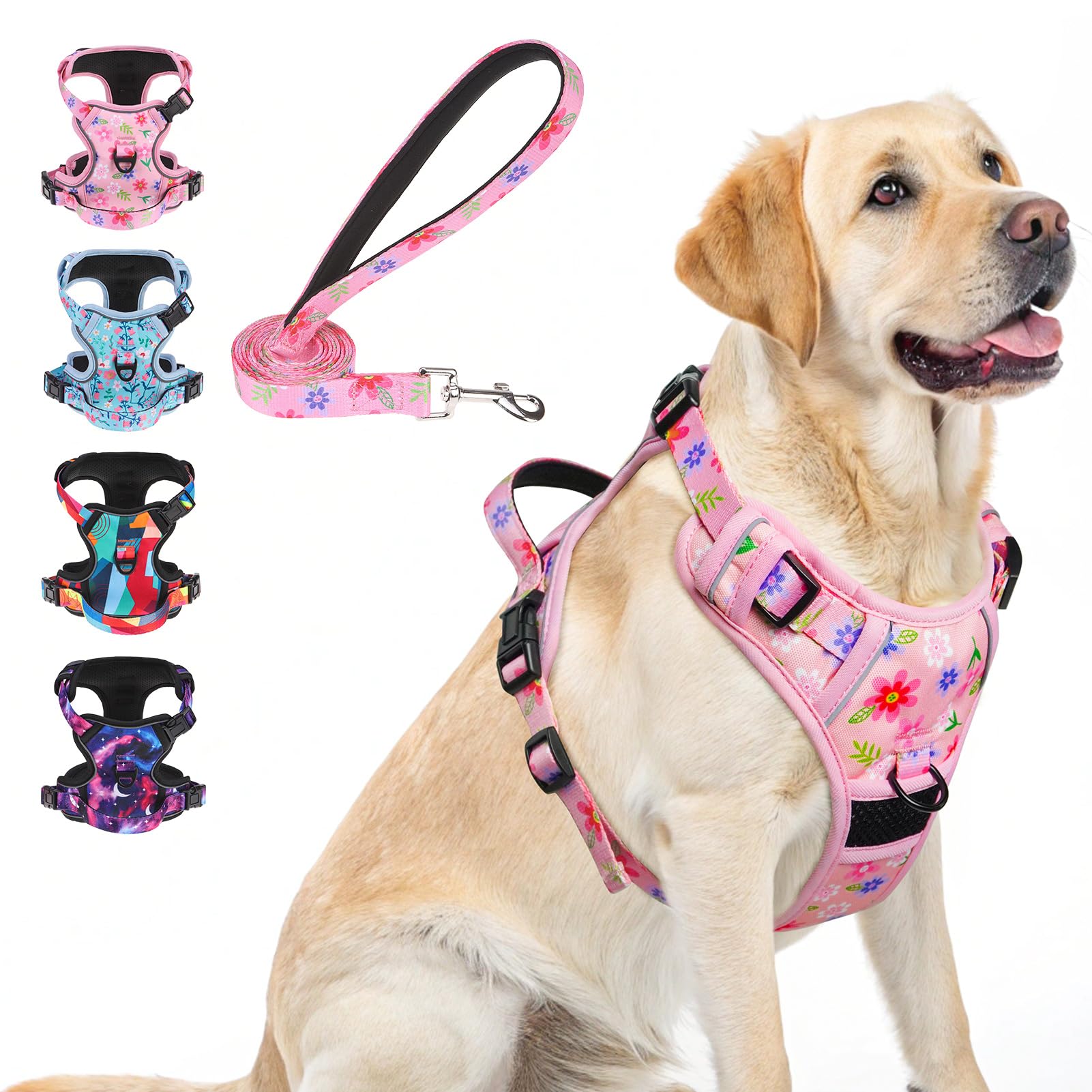 Beautyzoo No Pull Dog Harness Large, Adjustable Dog Harness And Leash Set -Easy Wearing With 3 Buckles/Control Handle,No Choke S
