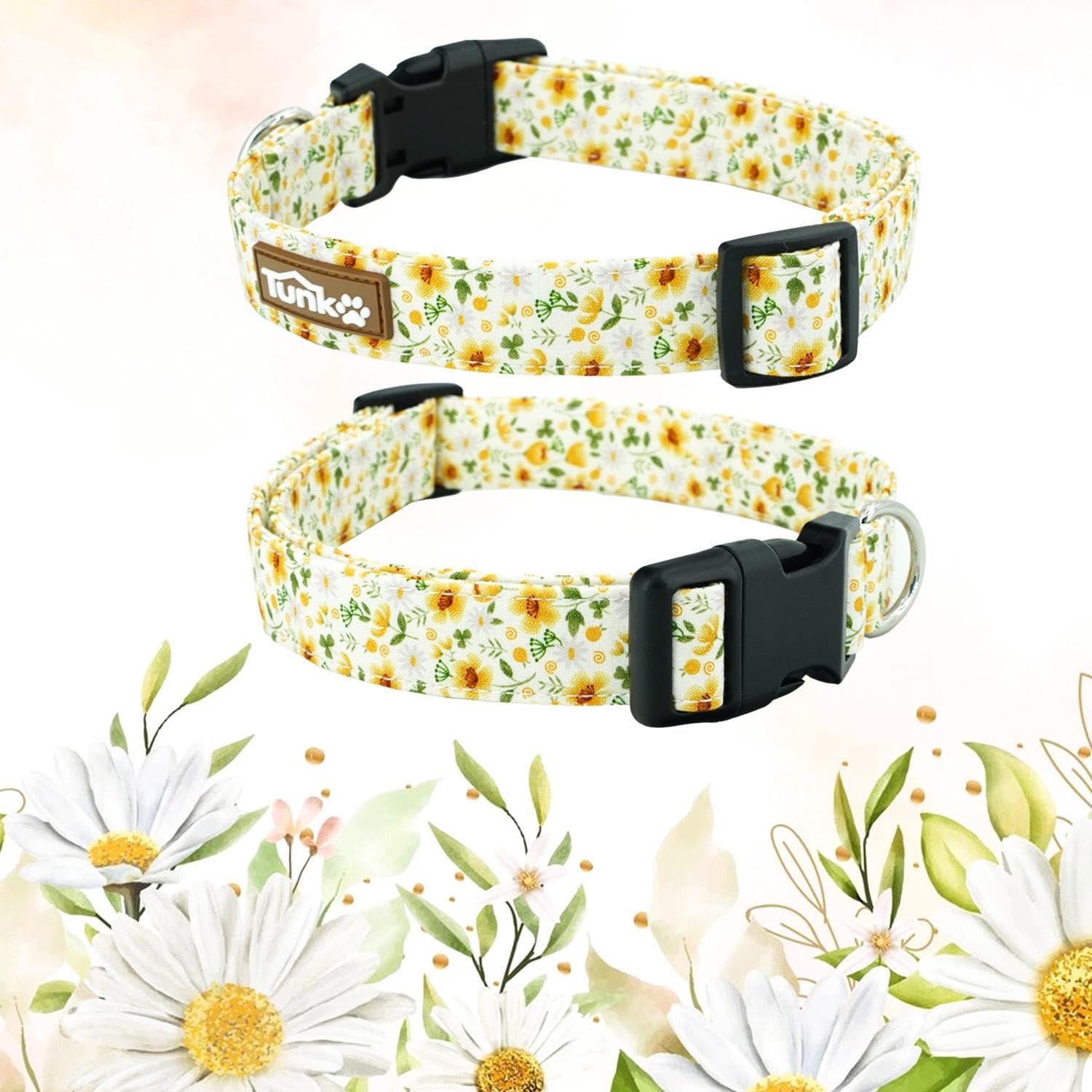 Tunkoo Daisy Flower Dog Collar, Cute Adjustable Floral Collar For Boy And Girl Dogs With Strong Plastic Buckle - For Small Mediu