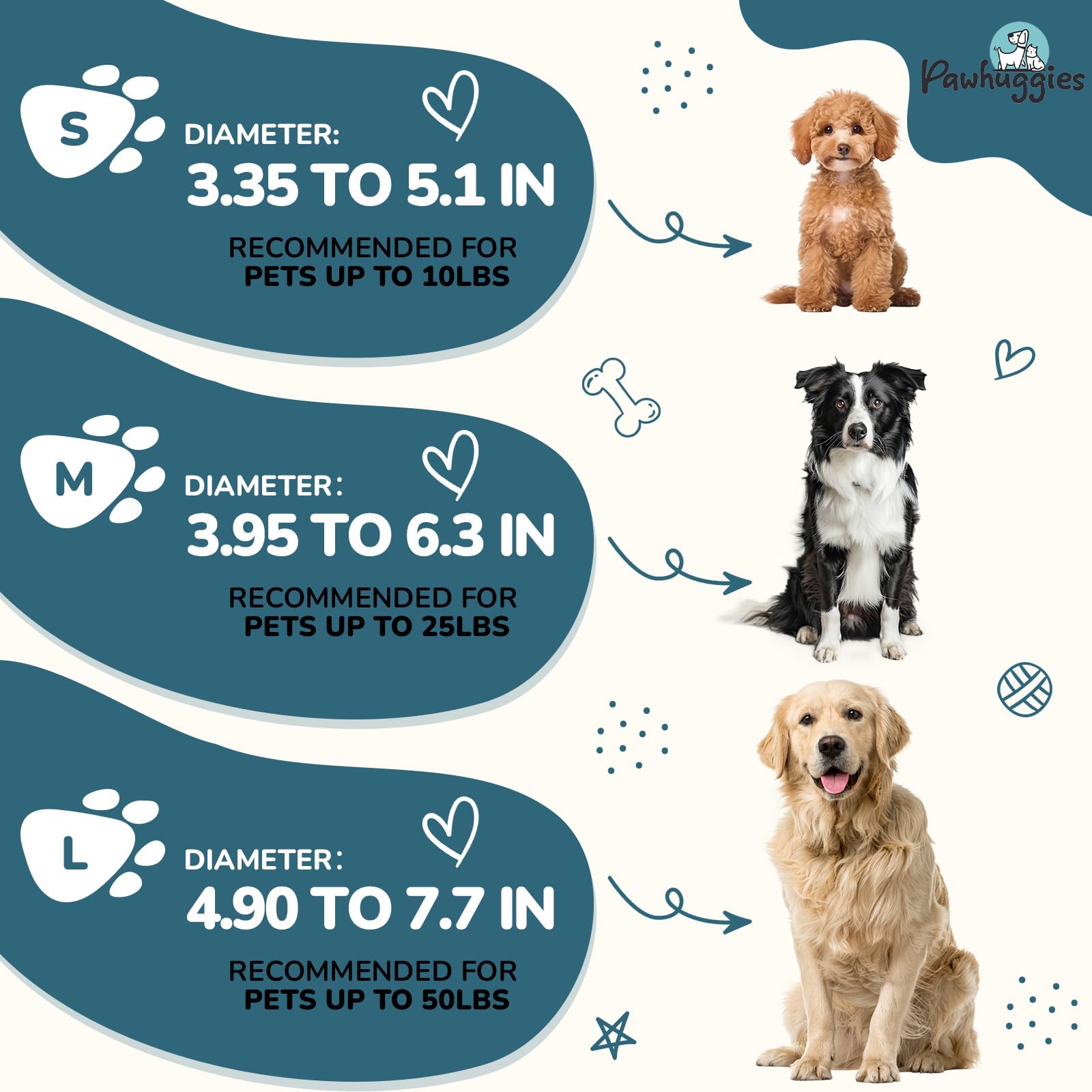 Pawhuggies Blue Dog Collar For Medium Size Dog, Breathable, Anti-Odor & Soft, Comfortable For Sensitive Skin Puppies, 90% Bamboo