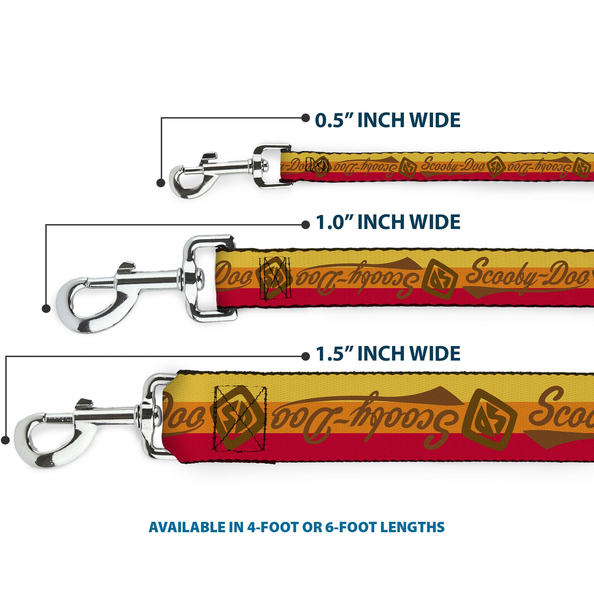 Dog Leash Scooby Doo Script Sd Icon Stripe Yellow Orange Red Brown 6 Feet Long 1.5 Inch Wide