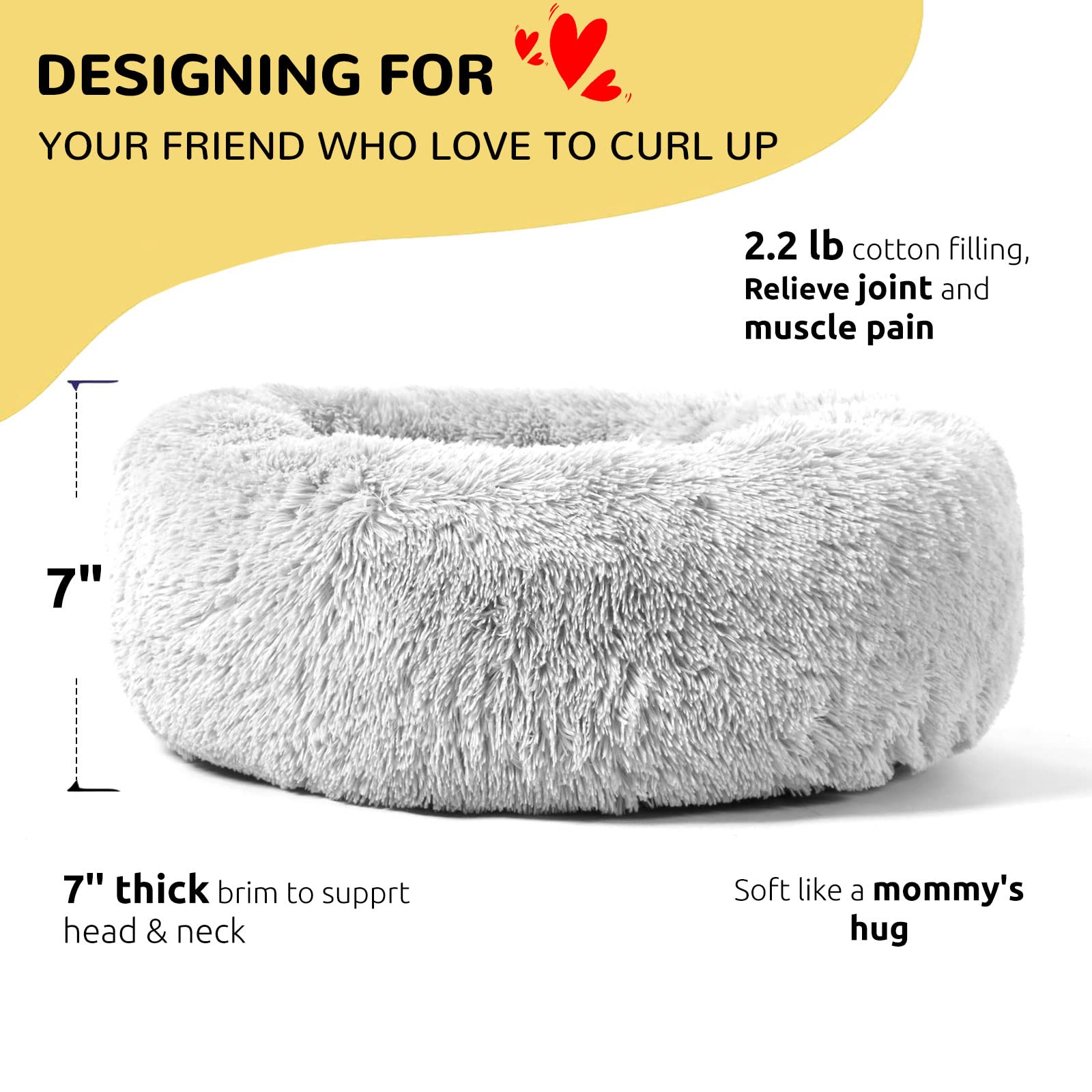 Hachikitty Calming Donut Cuddler Dog Beds, Medium Dogs, Fluffy, 24