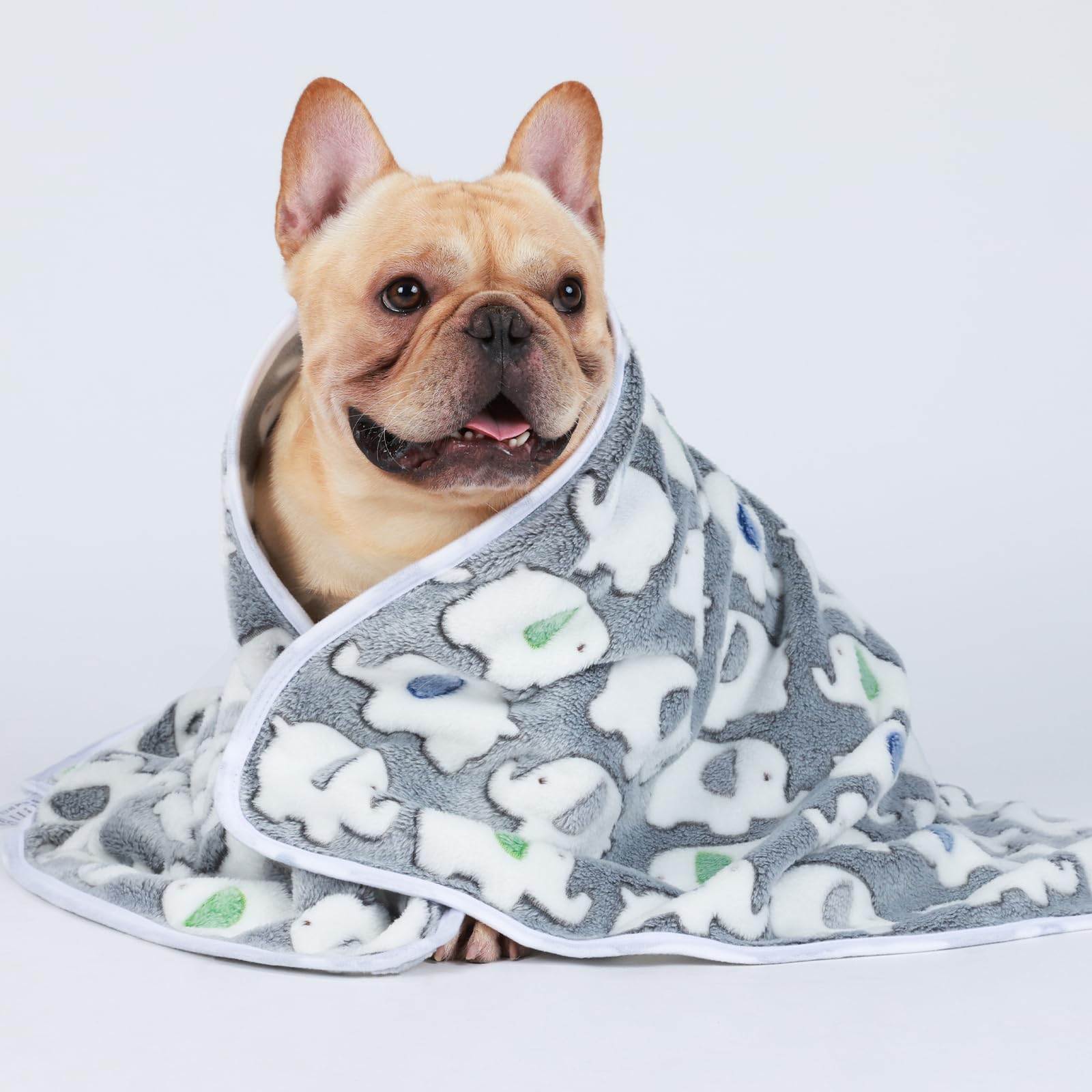 1 Pack 3 Blankets Super Soft Fluffy Premium Cute Elephant Pattern Pet Blanket Flannel Throw For Dog Puppy Cat Dark Grey Large(41