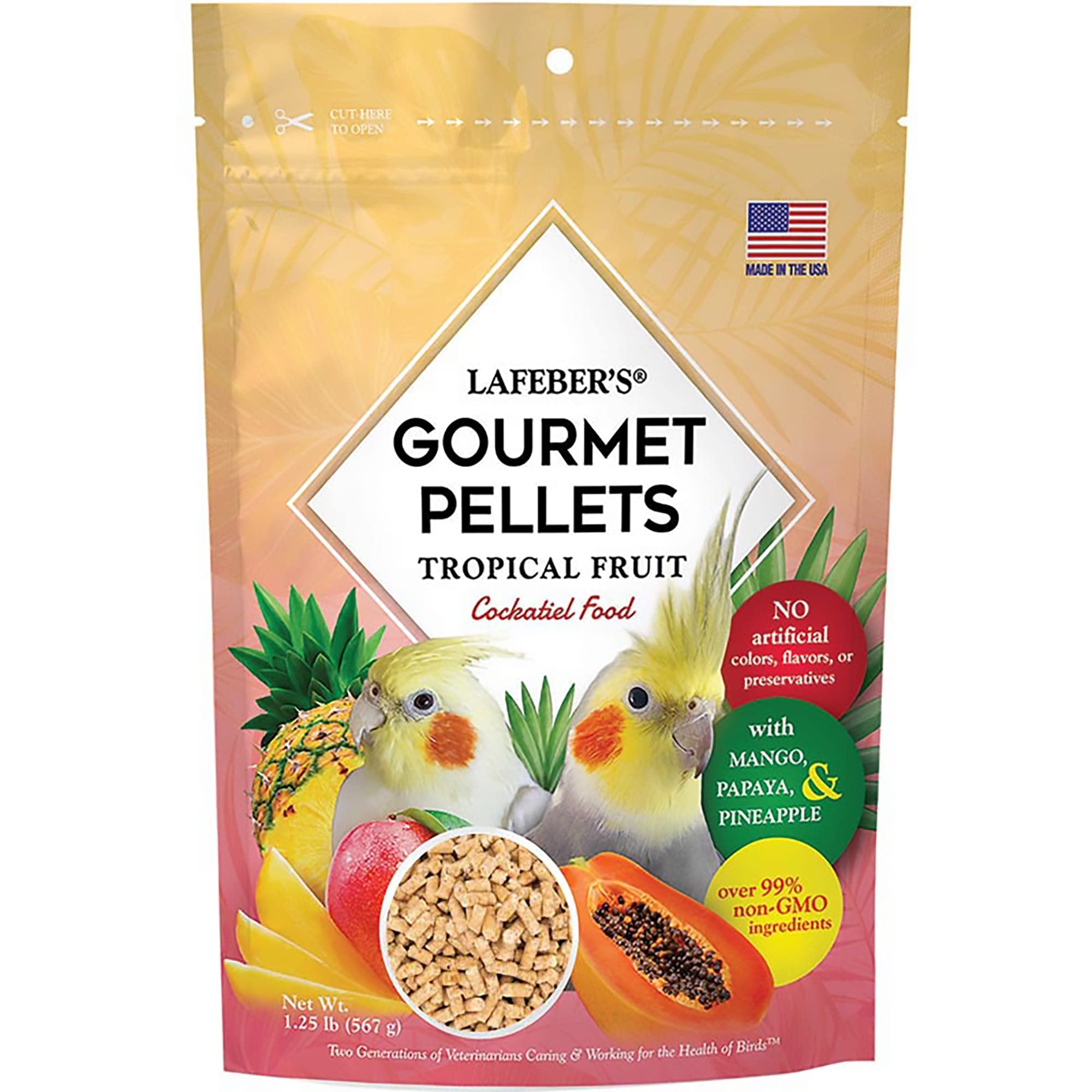 LAFEBERS Tropical Fruit Gourmet Pellets Pet Bird Food, No Added Sugar, Made with Non-GMO and Human-Grade Ingredients, for Cocka