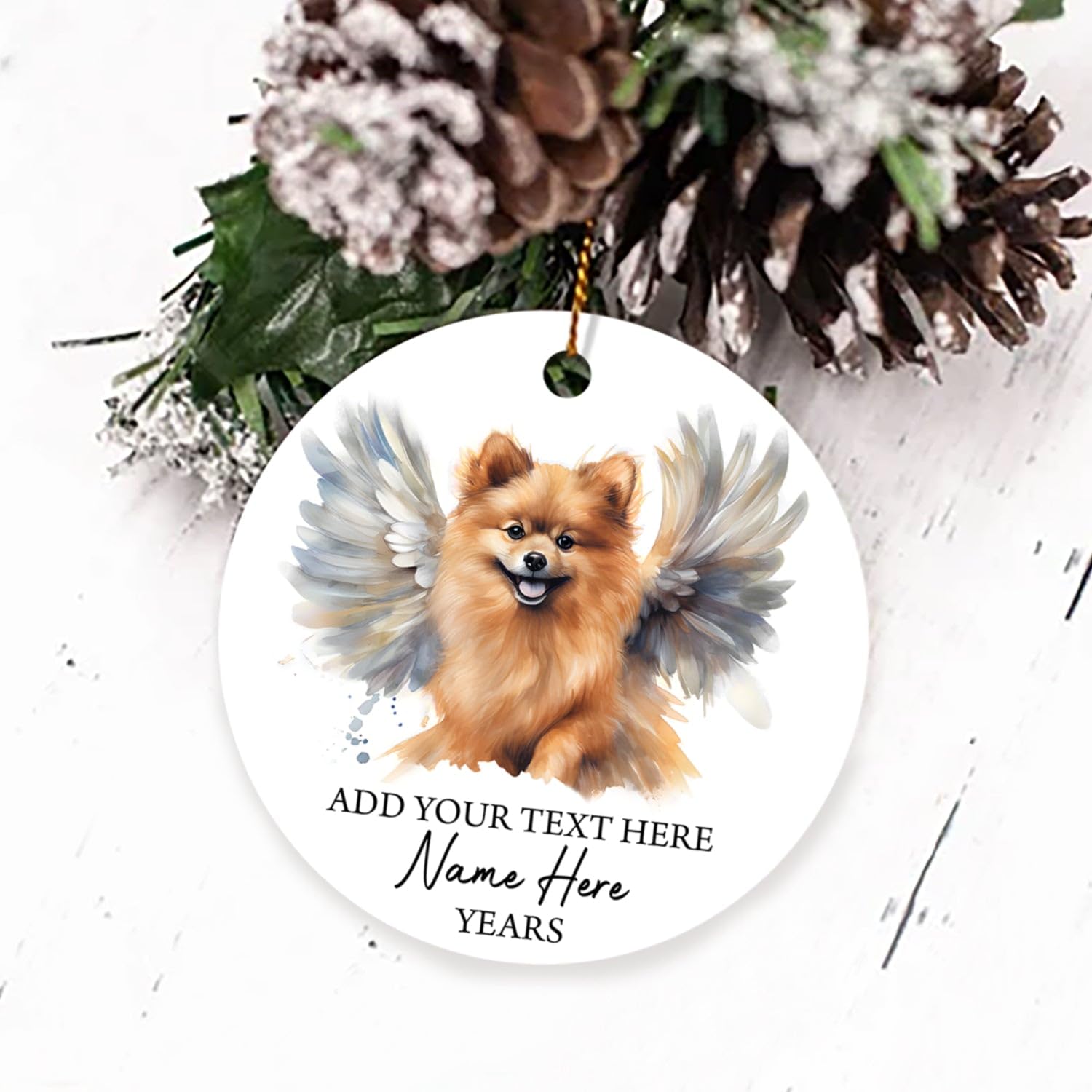 Personalized Pomeranian Dog Christmas Ornament, Pomeranian Dog Memorial Ornament, Pomeranian Dog With Angel Wings Christmas Tree Decor, Custom Text Name & Year, Loss Of Pet Dog Sympathy Gifts
