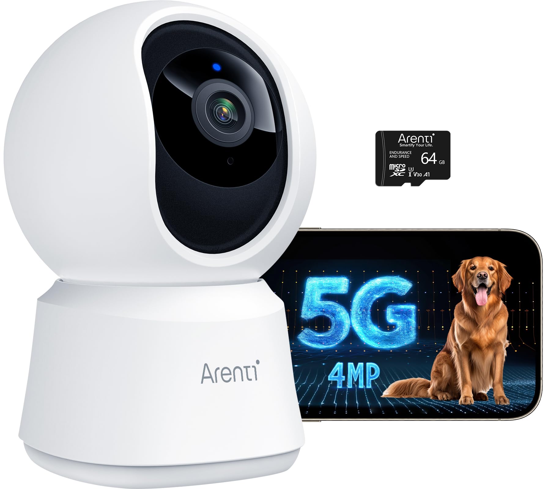 ARENTI 5G Indoor Security Camera, 4MP Pet Camera with Speaker for Dog/Cat, Baby Monitor with Phone App, Dual-Band WiFi, Auto Tra