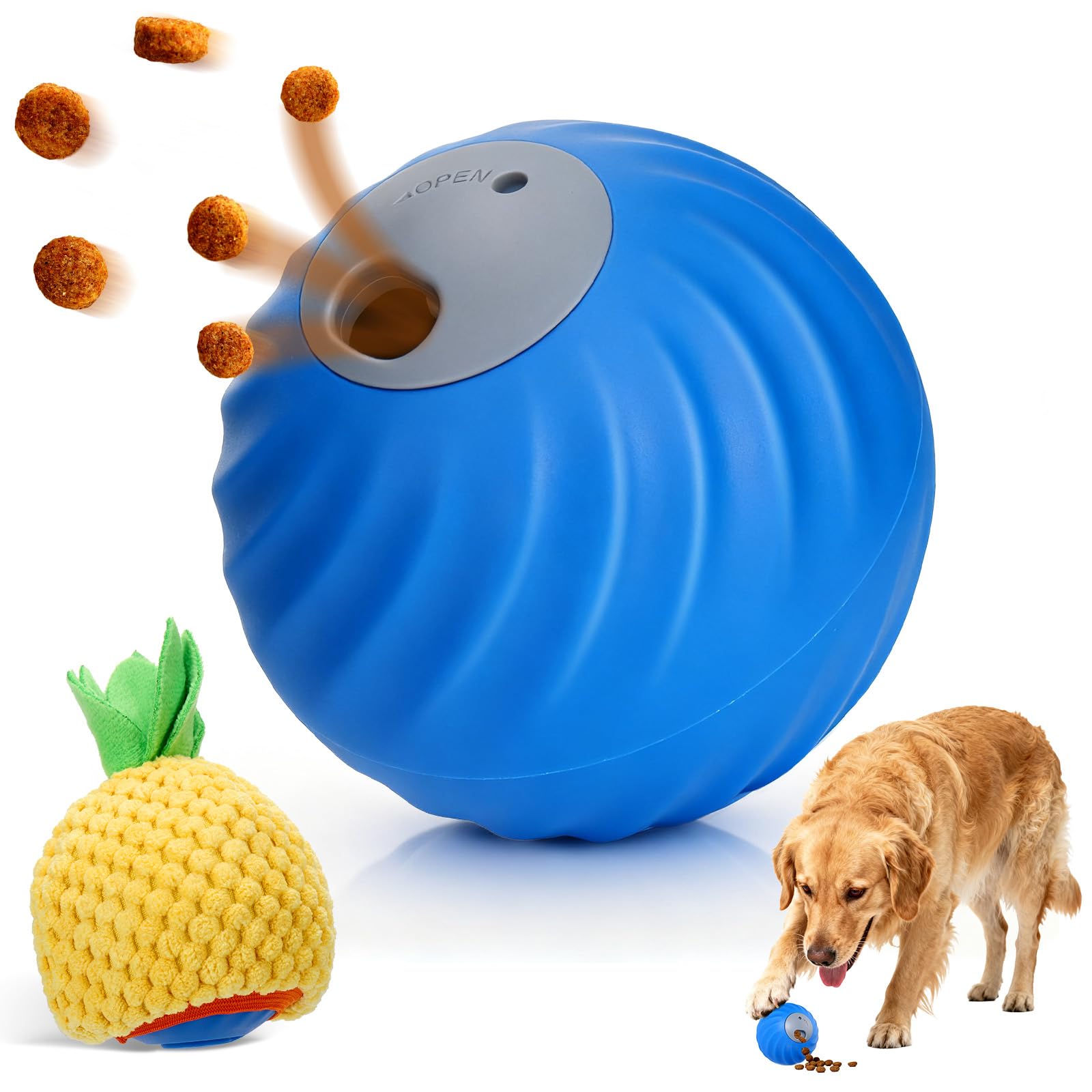 BABORUI Interactive Dog Toys, Adjustable Treat Dispensing Dog Toys Ball, Automatic Dog Puzzle Toy to Keep Them Busy, Enrichment 