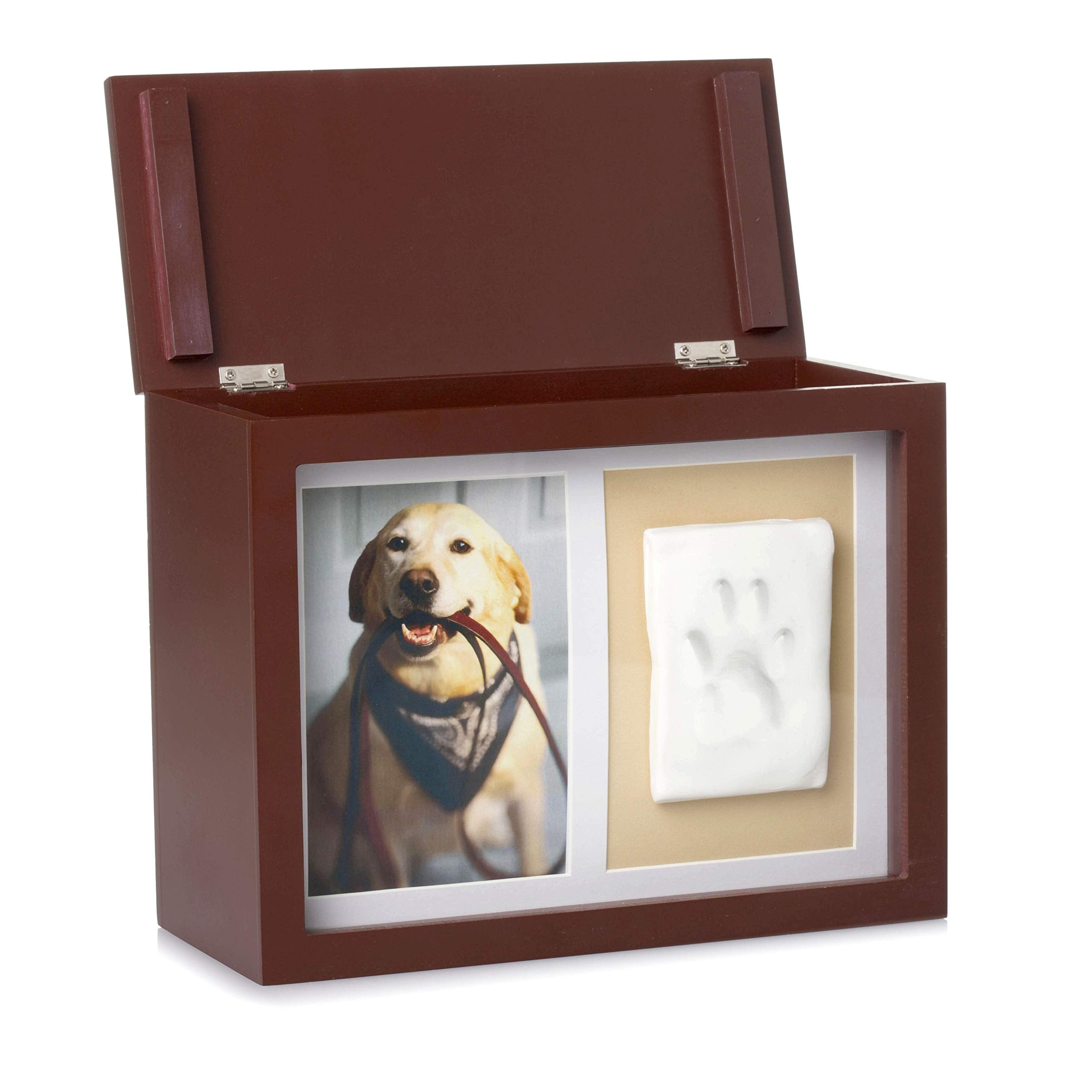 Pearhead Pet Photo Memory Box & Impression Kit, Espresso, Clay Paw Print Urn for Dog/Cat, Model 89006