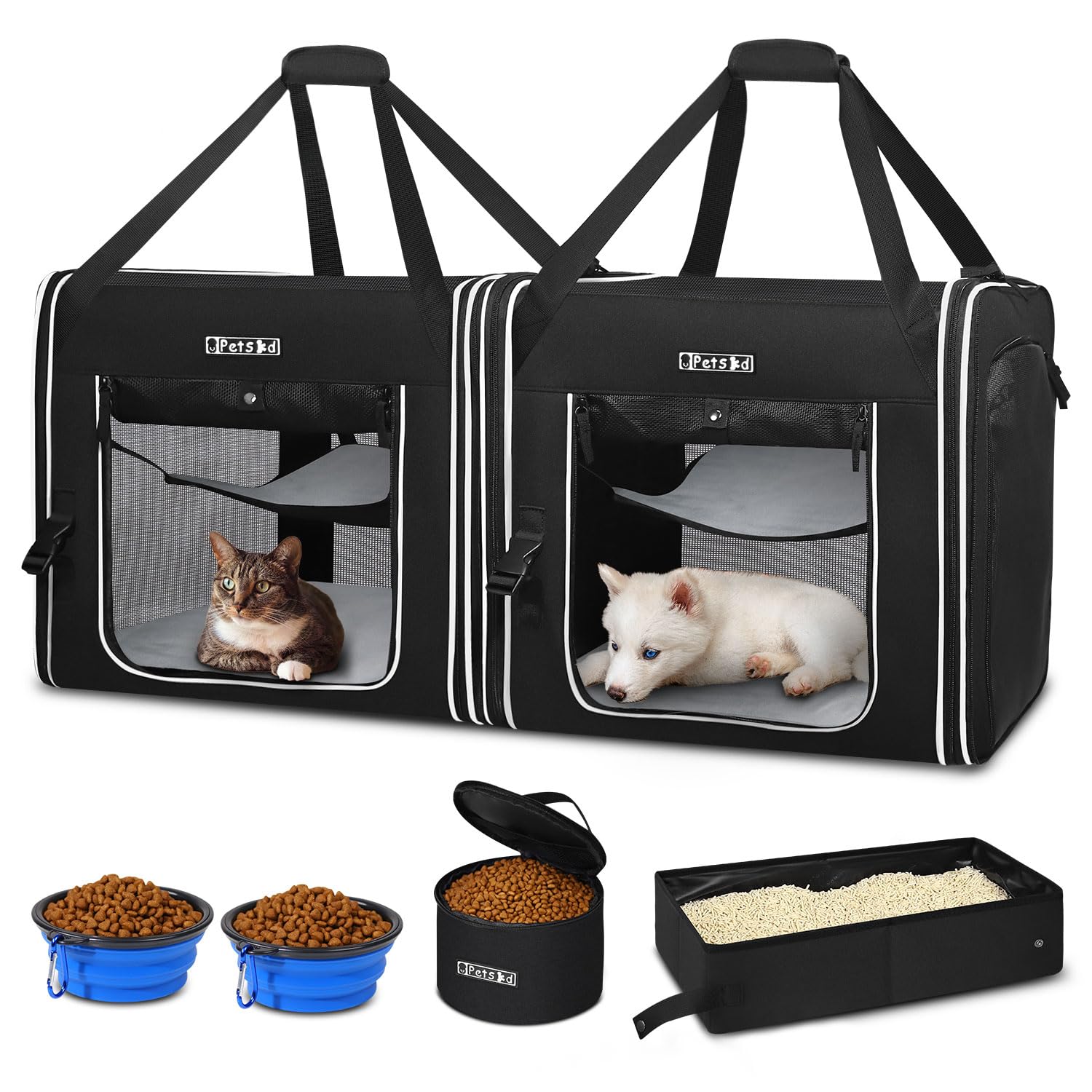 Petskd Portable Double Cat Carrier With Litter Box For Multiple Cats 2In1 Car Travel Carriers 36X17X17In Dual Large Cat Carrier 