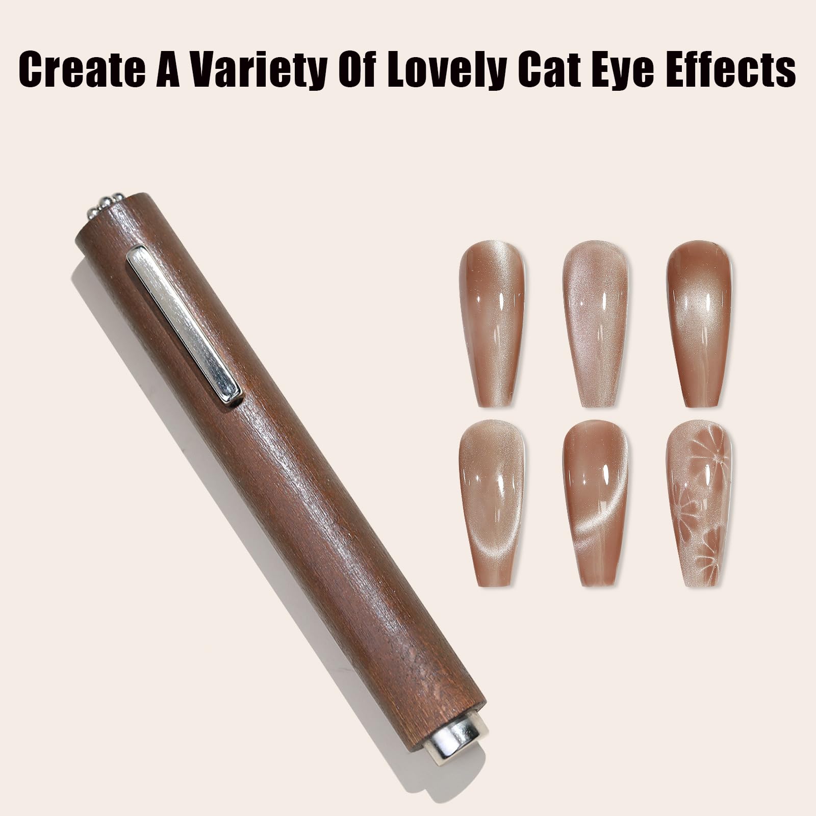 Weilusi 3 In 1 Cat Eye Gel Polish Double-Head Magnet Wand + 1Pc Strong Cylinder Cat Eye Magnet + 5Pcs Iron Wire For Heart Cat'S