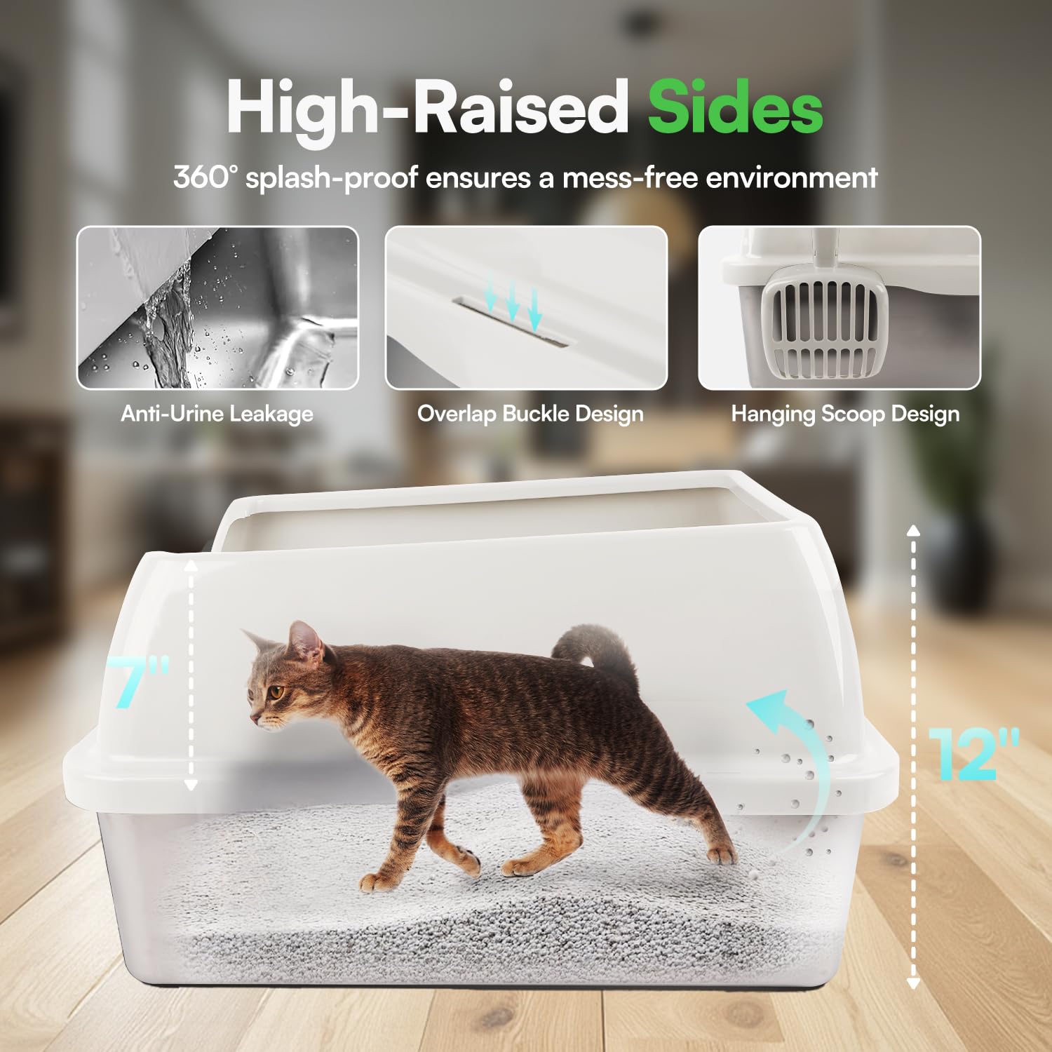 AFP Stainless Steel Cat Litter Box with Lid - XL Litter Box for Big Cats | High Sides, Non-Sticky, Anti-Leakage, Odor Control &