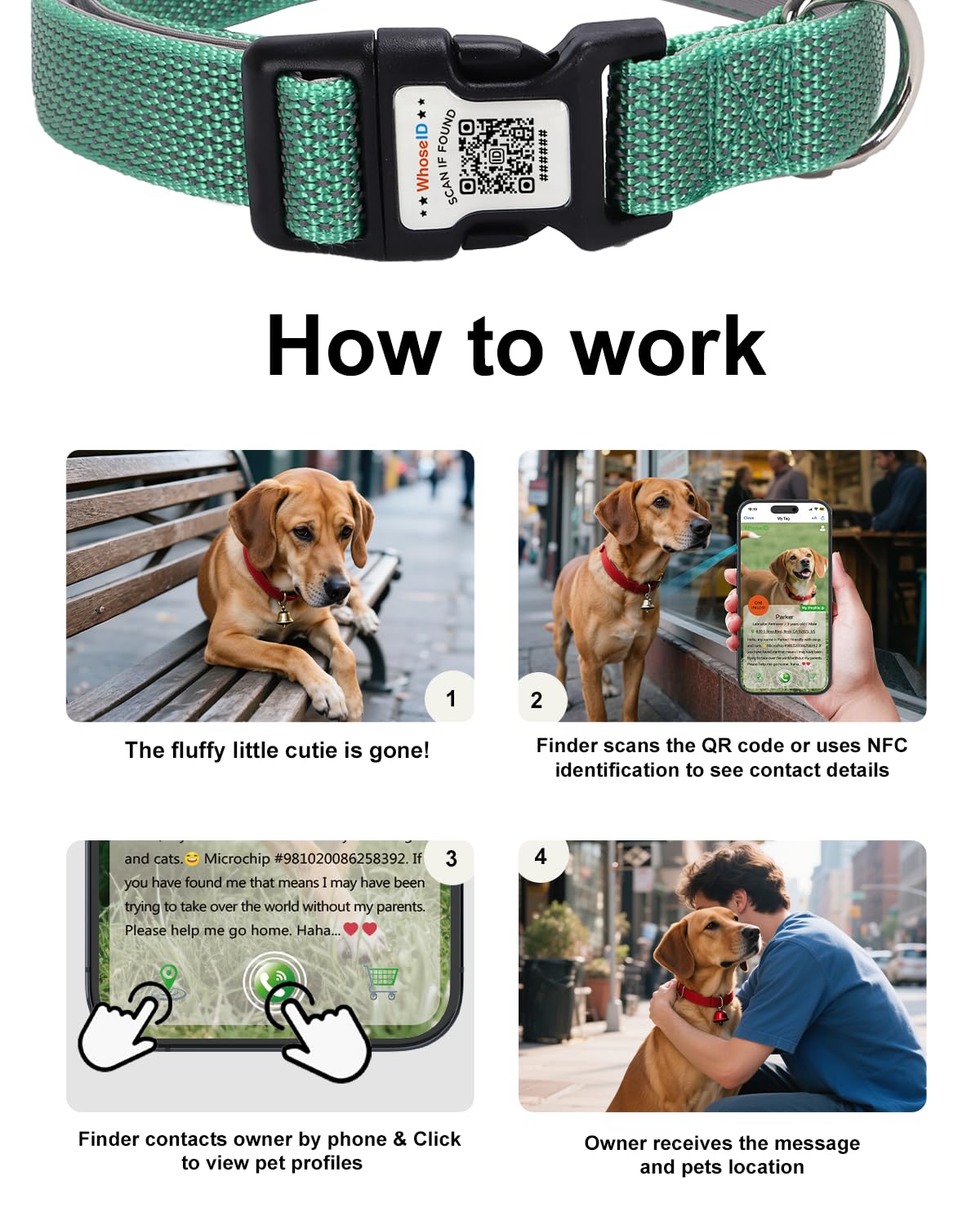 Whoseid Reflective Dog Collar With Airtag Holder,Adjustable Dog Collar With Neoprene Padded & Anti-Lost Qr Code Buckle (Green, S