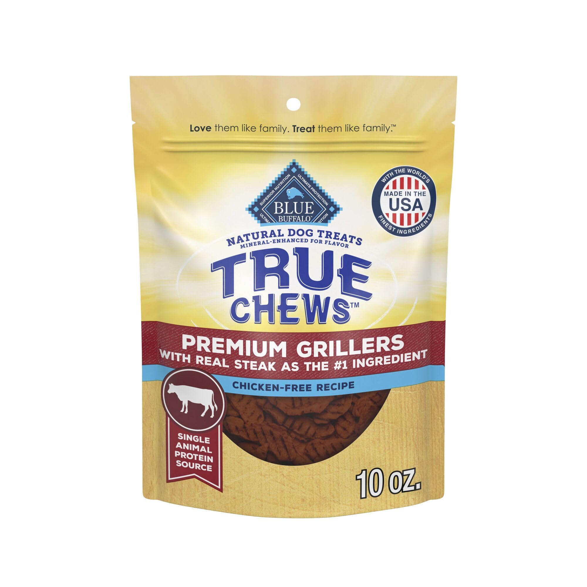 Blue Buffalo True Chews Premium Grillers Dog Treats, Made in the USA with Natural Ingredients, Steak, 10-oz Bag