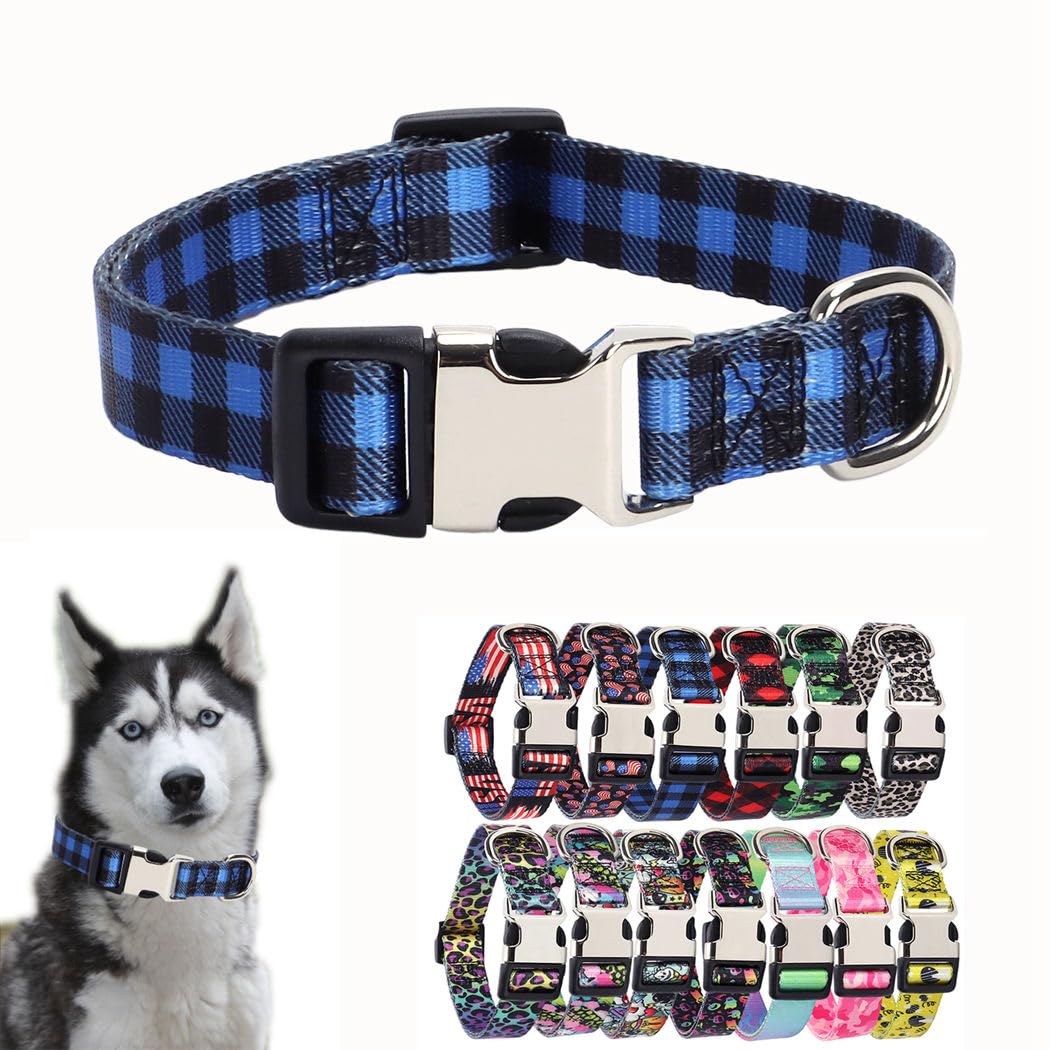 Blue Plaid Dog Collars Xs, Pretty Pattern Dog Collar Metal Buckle Durable Soft Boy Puppy Collars For Xsmall Small Medium Large B