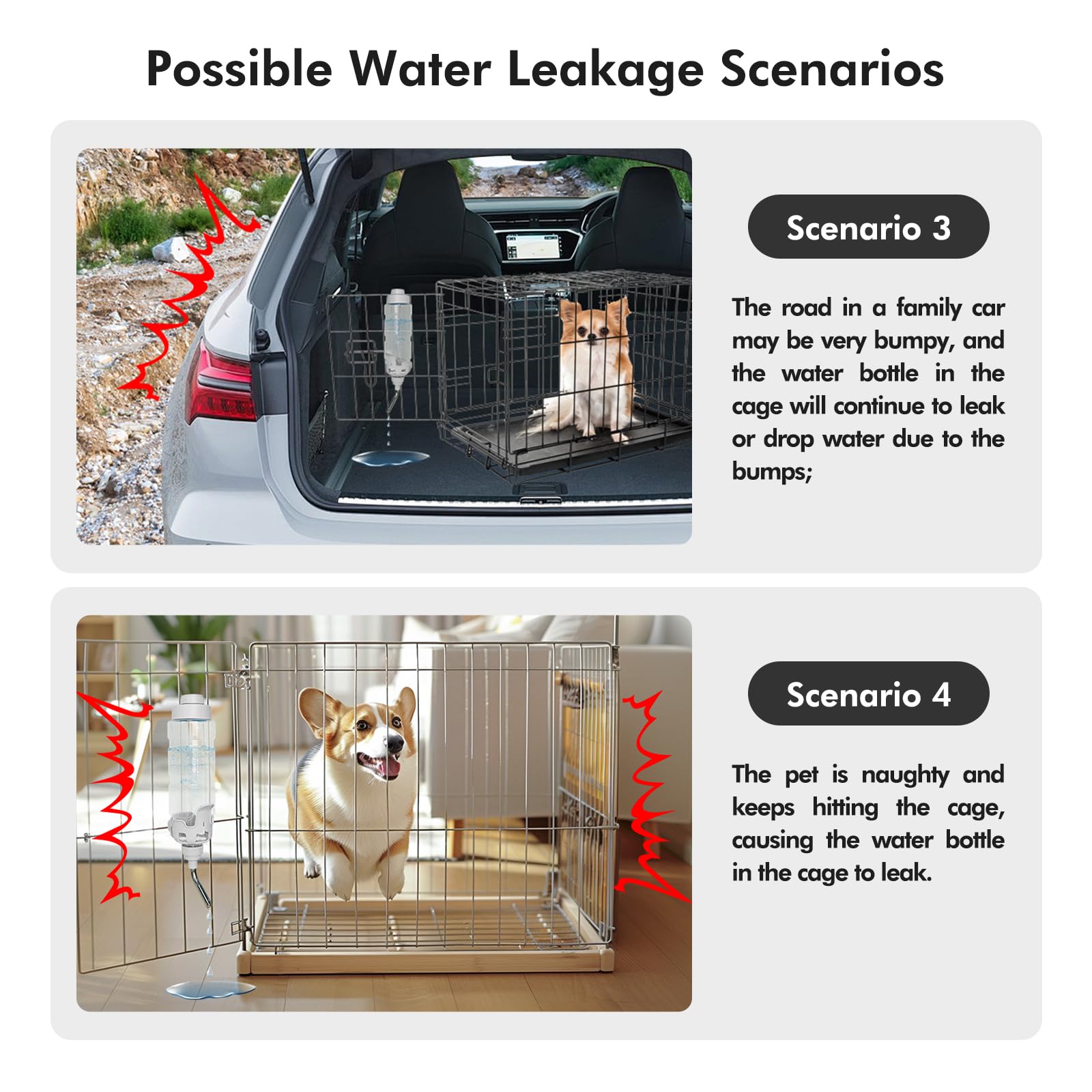 Vannon Dog Water Dispenser - Leakproof Auto Feeding Bottle, 34oz, BPA Free, Grey for Dogs & Rabbits