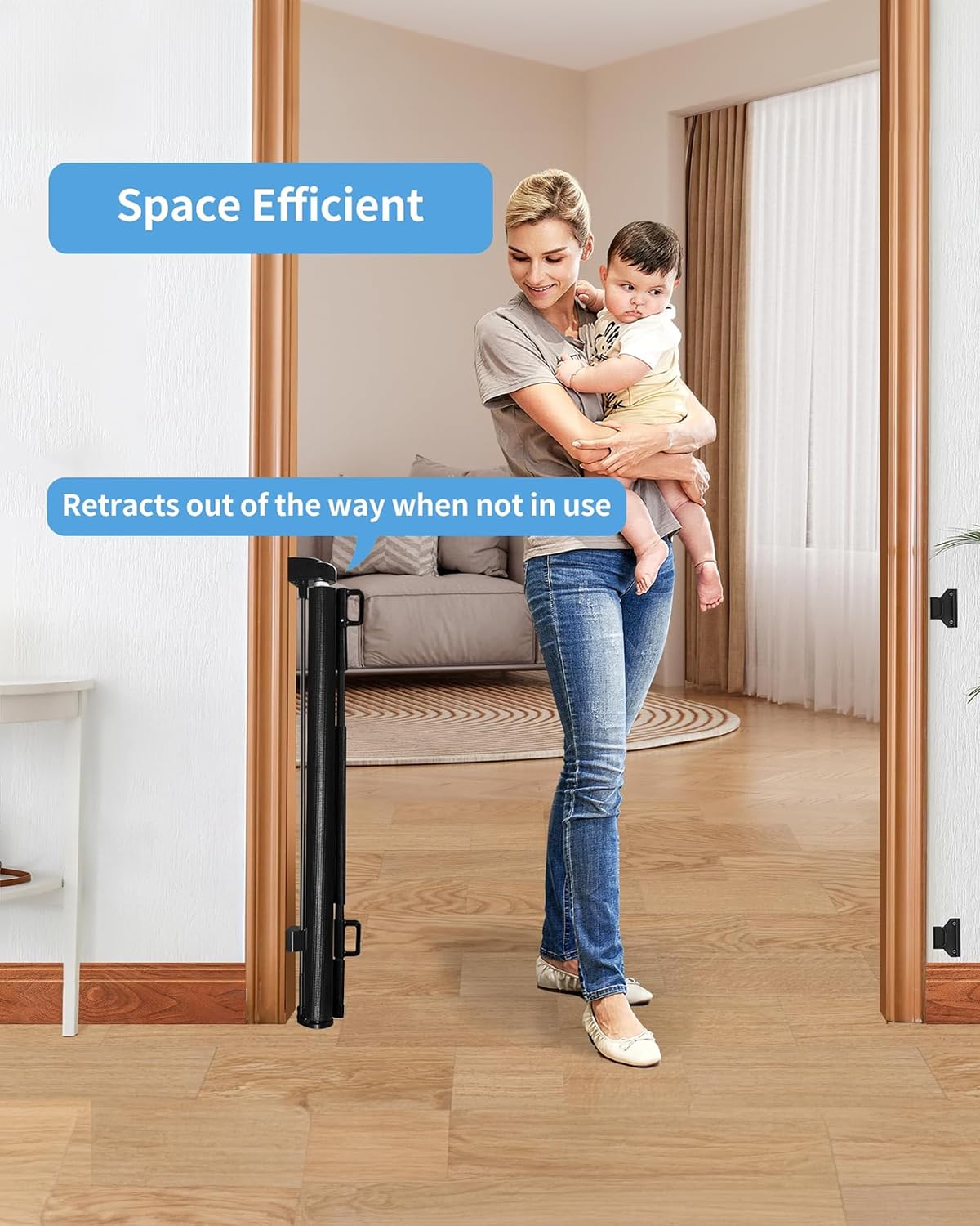 Veraste Retractable Baby Gate,Mesh Baby Gate Or Mesh Dog Gate,33' Tall,Extends Up To 55' Wide,Child Safety Gate For Doorways, Stairs, Hallways, Indoor/Outdoor(Black,33'X55'