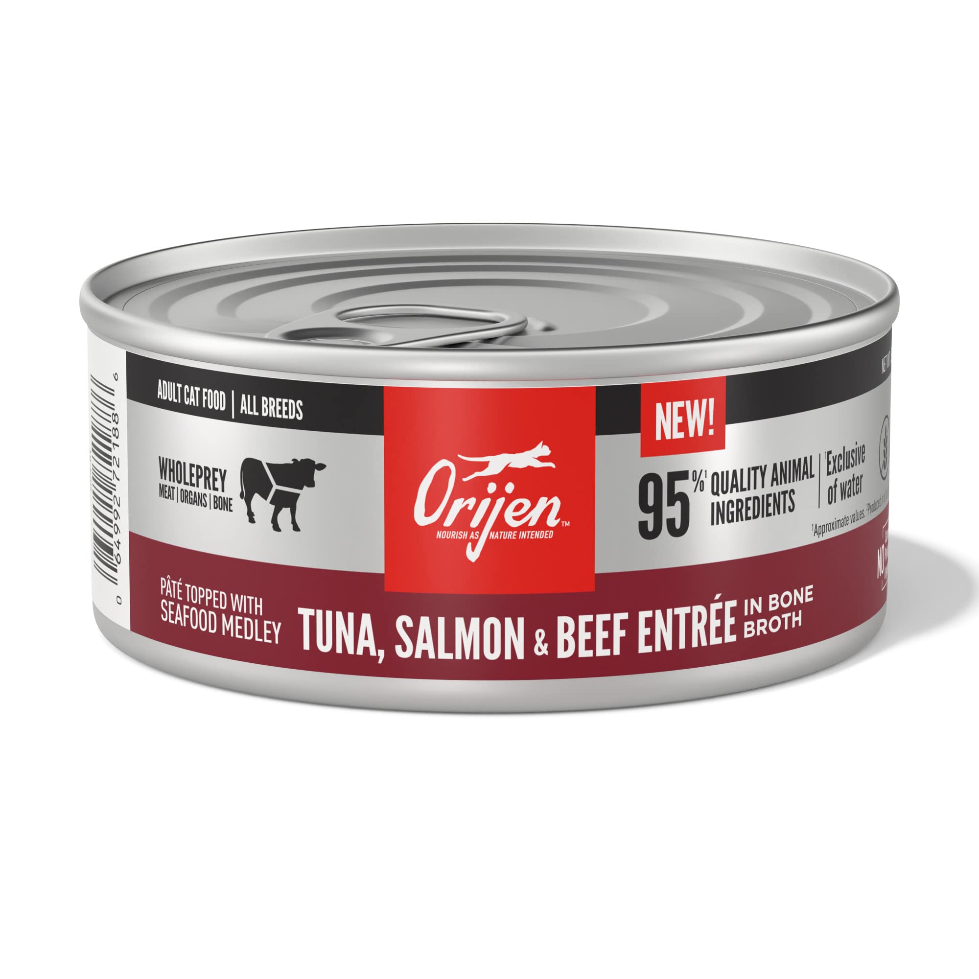 ORIJEN Premium Pate Wet Cat Food in Bone Broth Tuna Salmon & Beef Entr  e 5.5oz Cans (12 Count)