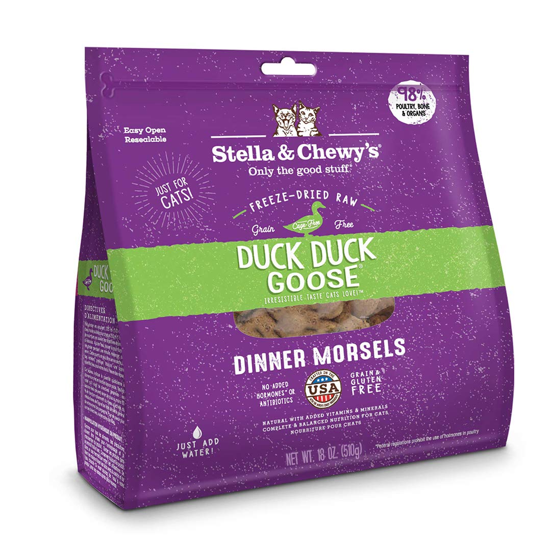 Stella & Chewys Freeze-Dried Raw Cat Dinner Morsels - Grain Free, Protein Rich Cat & Kitten Food - Duck Duck Goose Recipe - 18 