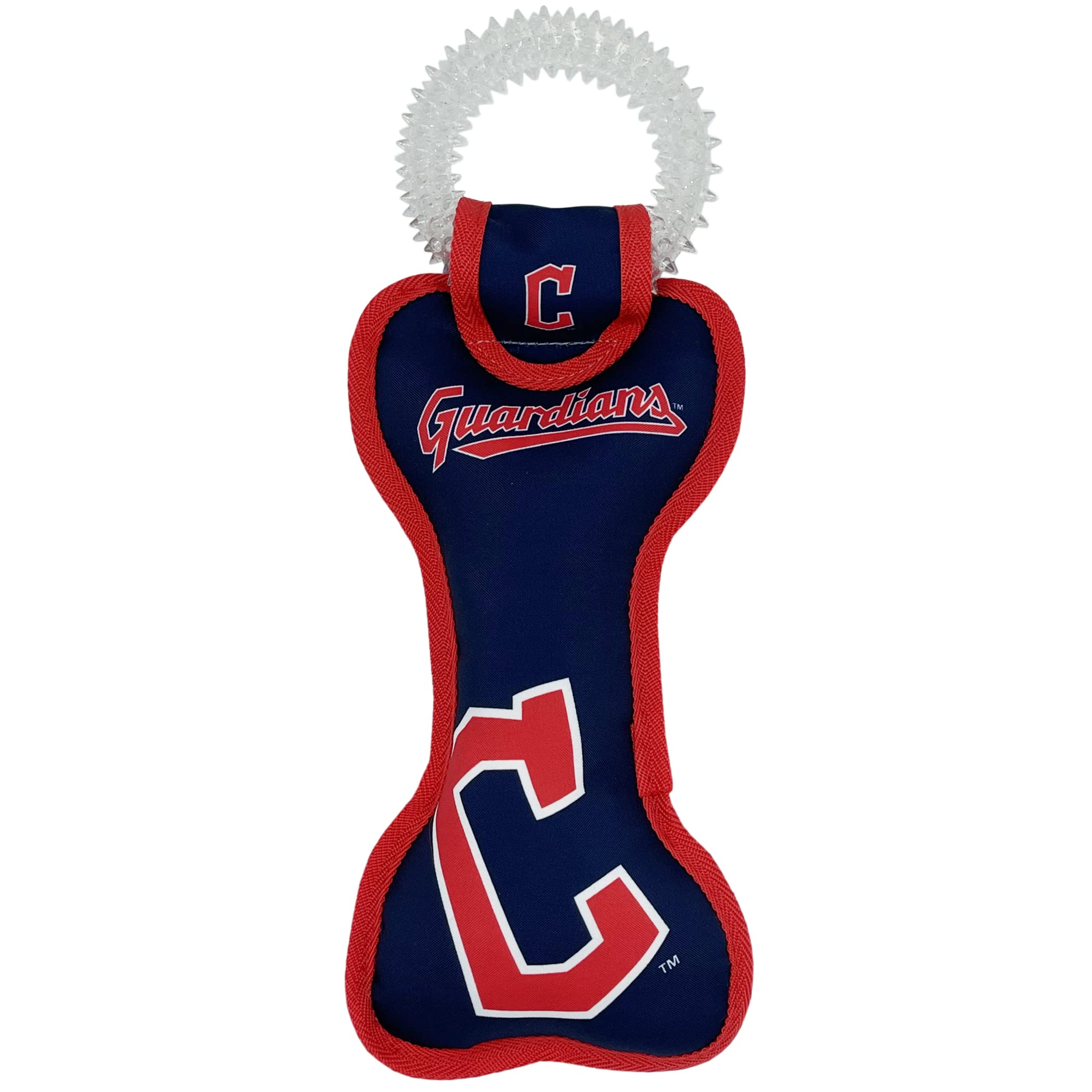 Mlb Cleveland Guardians Bone Shaped Dental Dog Tug Toy With Squeaker. Tough Pet Toy For Healthy Fun, Teething, And Cleaning Pet'