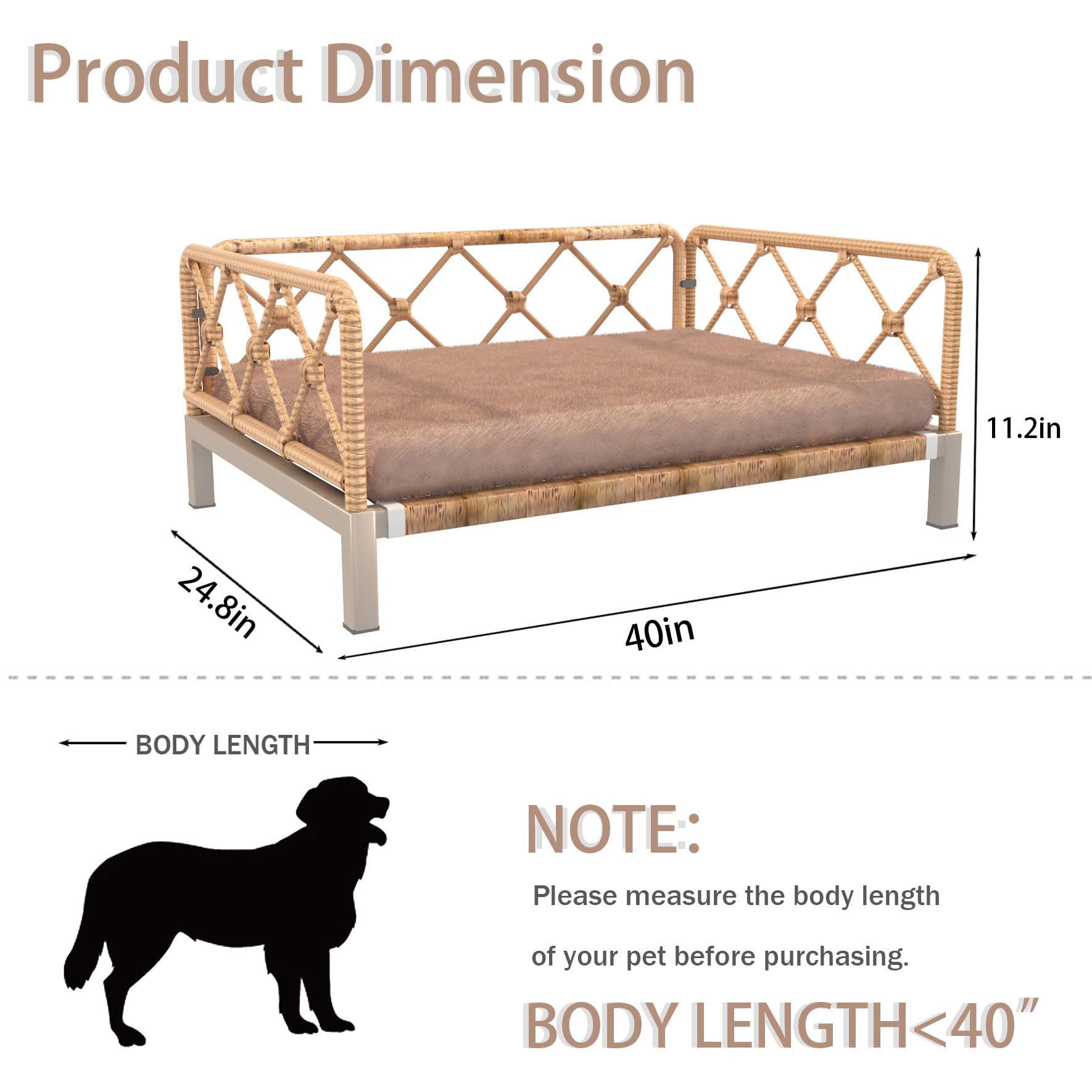 Otair Outdoor Wicker Dog Bed Indoor Rattan Dog Sofa With Soft Cushion (Brown Wicker And Cushion, Large)