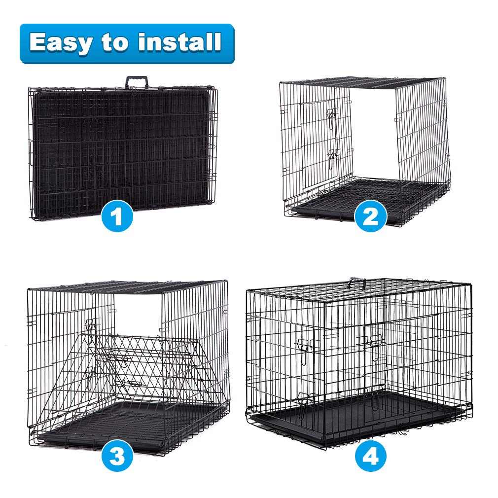 Bestpet 48 Inch 42 Inch Large Dog Crate Dog Cage Dog Kennel Metal Wire Double-Door Folding Pet Animal Pet Cage With Plastic Tray