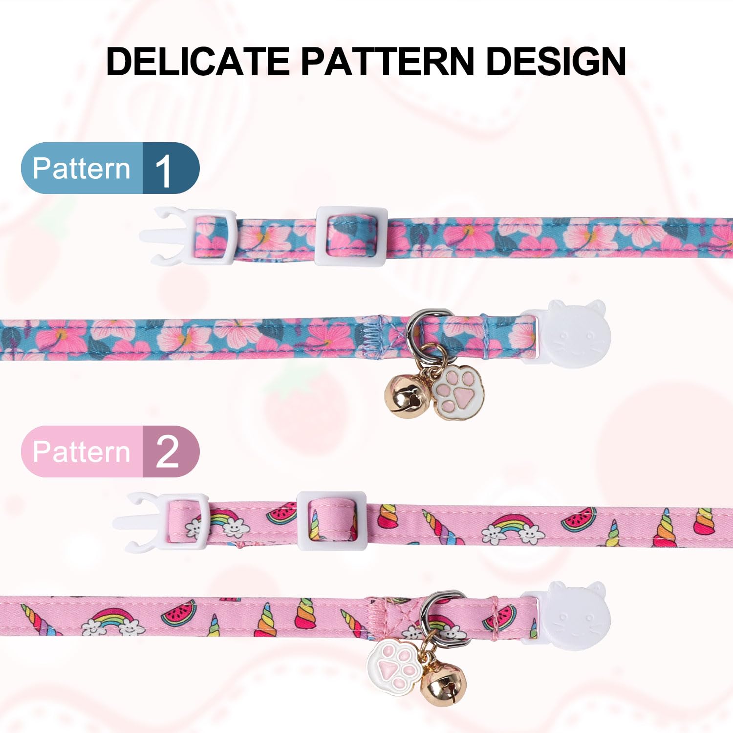 Unique Style Paws Pink Cat Collar,Breakaway Cat Collar With Bell & Pendant,Adjustable Cat Collar For Girl Boy Cats,Ideal Gift Fo