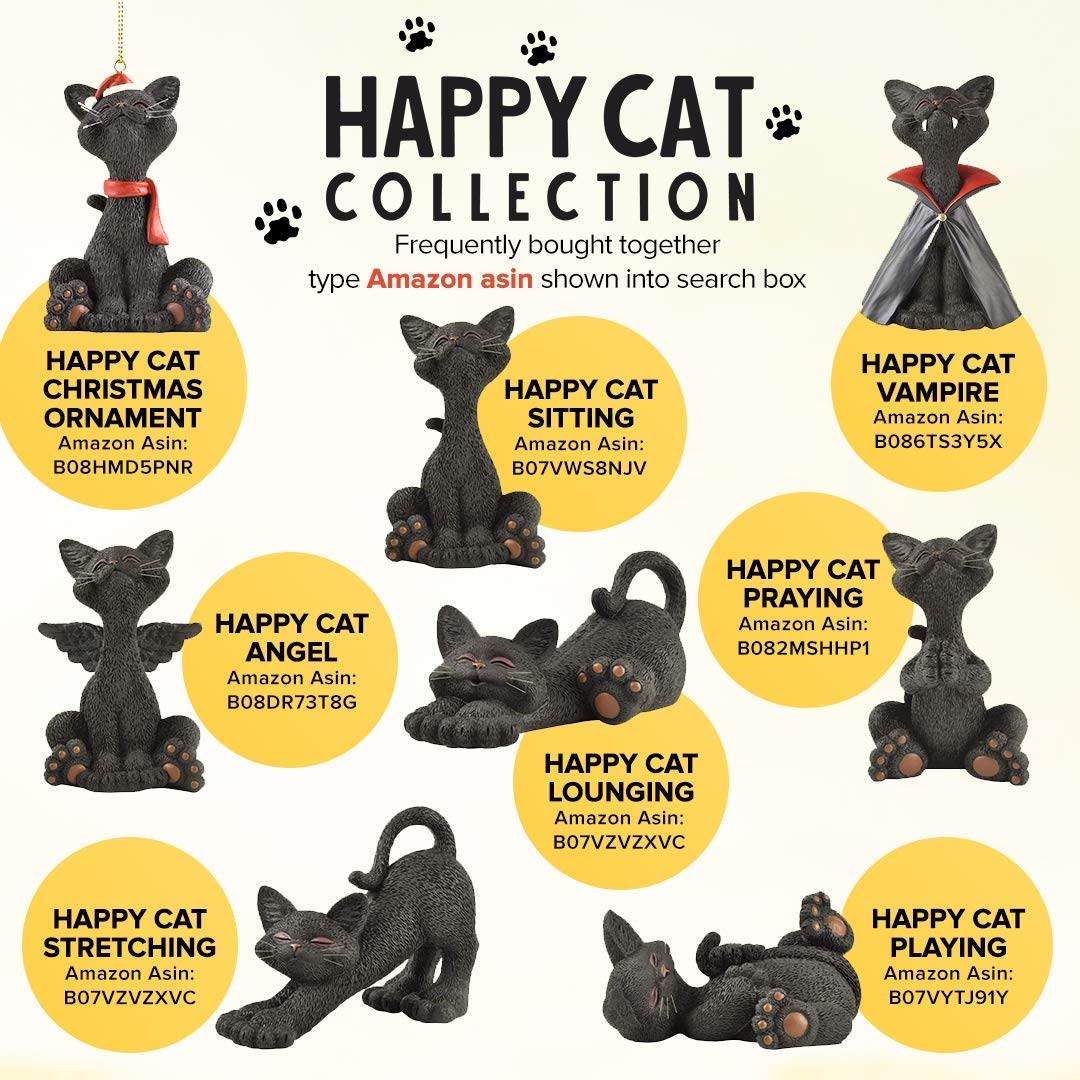 Whimsical Black Cat Angel Figurine With Angel Wings - Happy Cat Collection - Gifts For Cat Lovers, Cat Lover Gifts For Women, Cat Lover Gifts For Men, Cat Decor For Cat Lovers, Cat Memorial Gifts