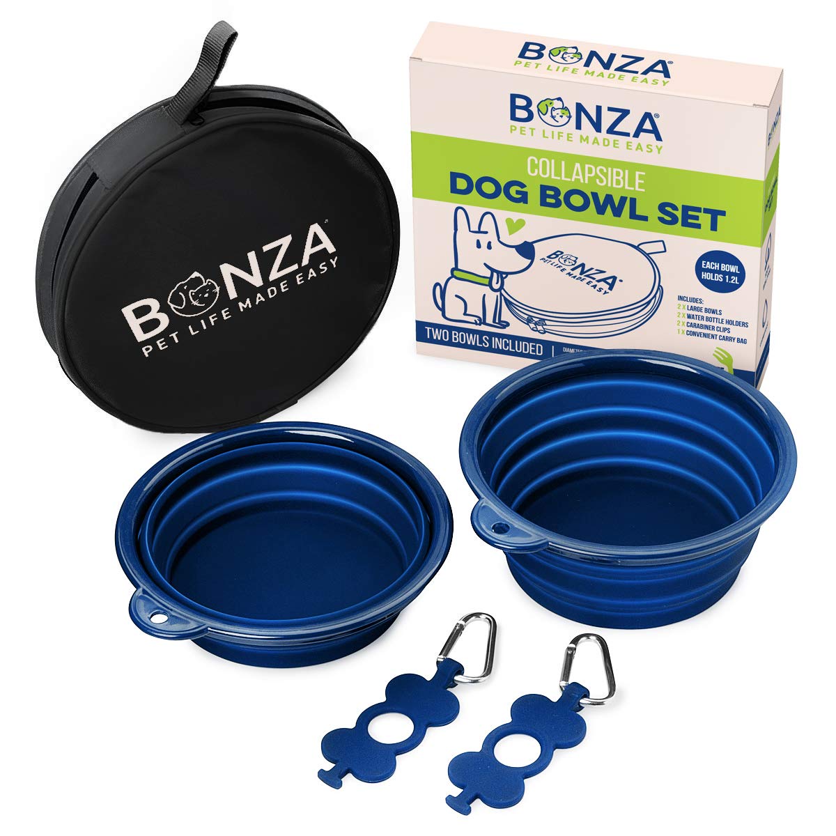 Bonza by Leash Boss Large Collapsible Dog Bowls Twin Pack, Portable Dog Water Bowls for Medium to Large Dogs, Lightweight, Sturd