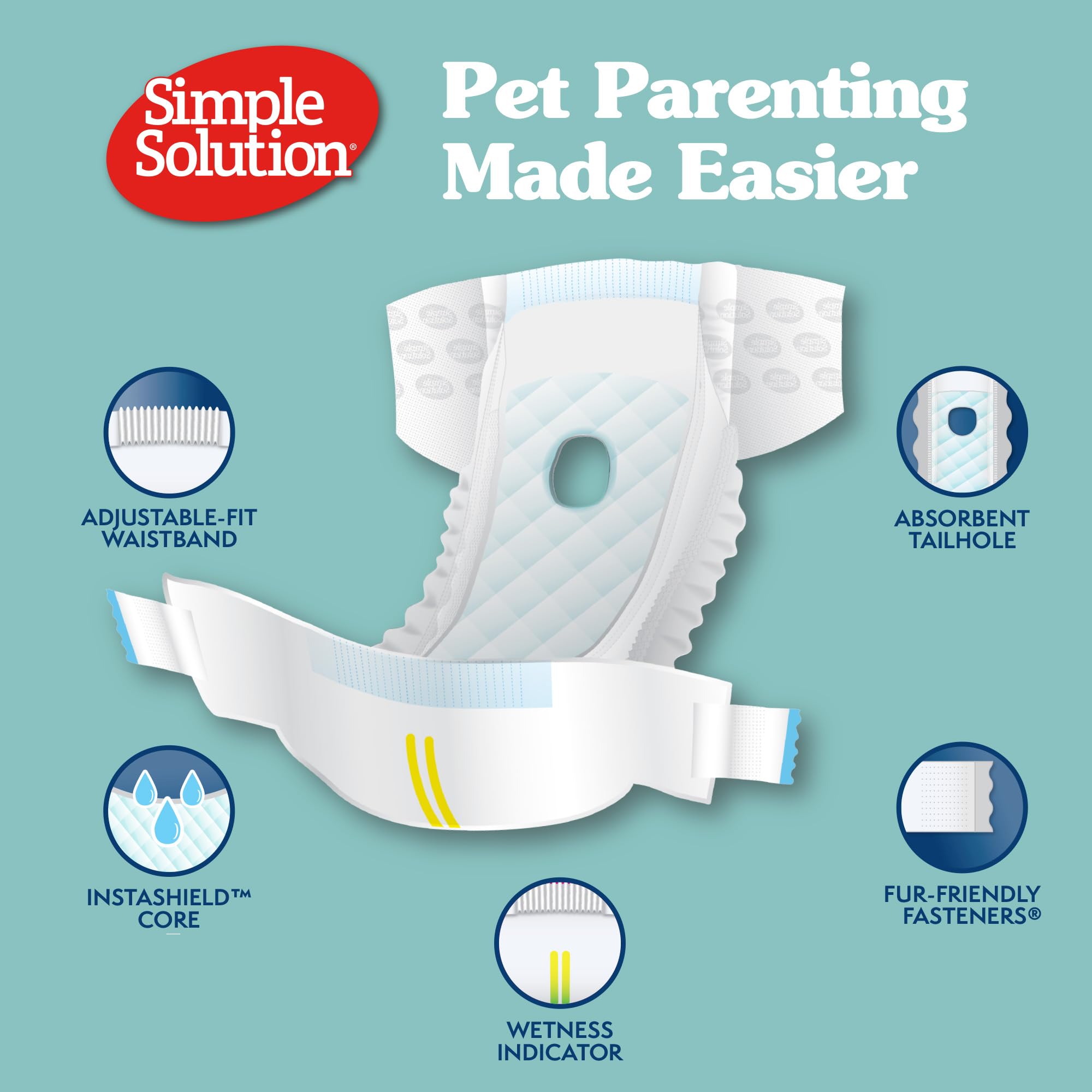 Simple Solution True Fit Disposable Dog Diapers For Female Dogs | Super Absorbent With Wetness Indicator | Xs/Toy | 30 Count