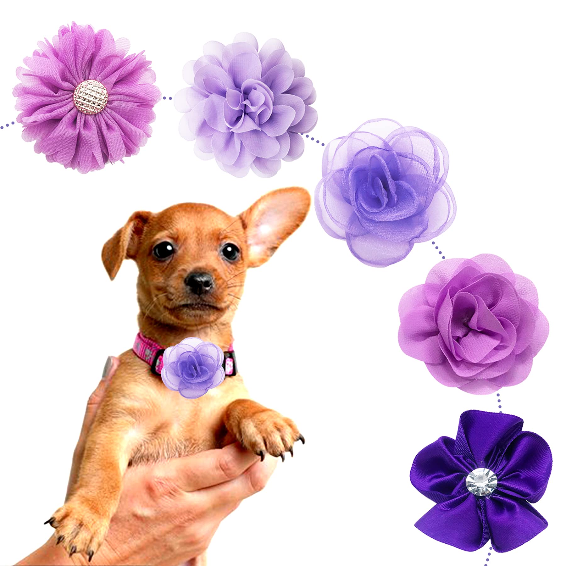Pet Show 12Pcs Purple Dog Collar Bows And Flowers Attachment For Girls Puppies Cats Female Small Medium Dogs Collars Embellishment Decor For Wedding Birthday Parties Grooming Pet Collar Accessories