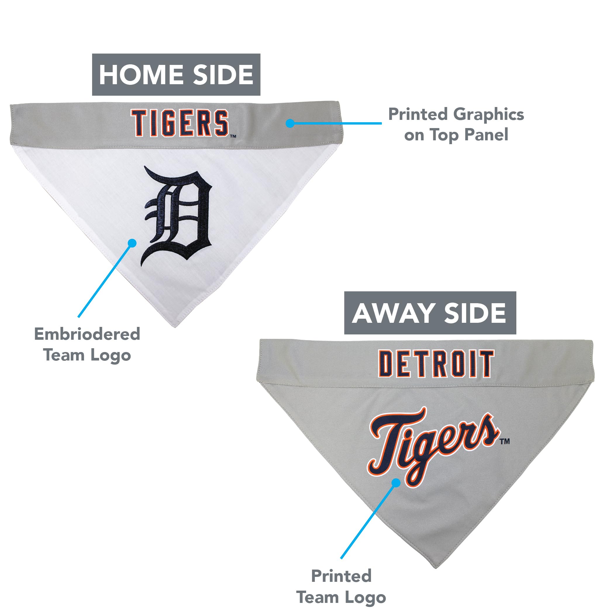 Pets First TIG-3217-L-XL MLB Detroit Tigers Reversible Pet Bandana, Large/X-Large, MLB Team Color