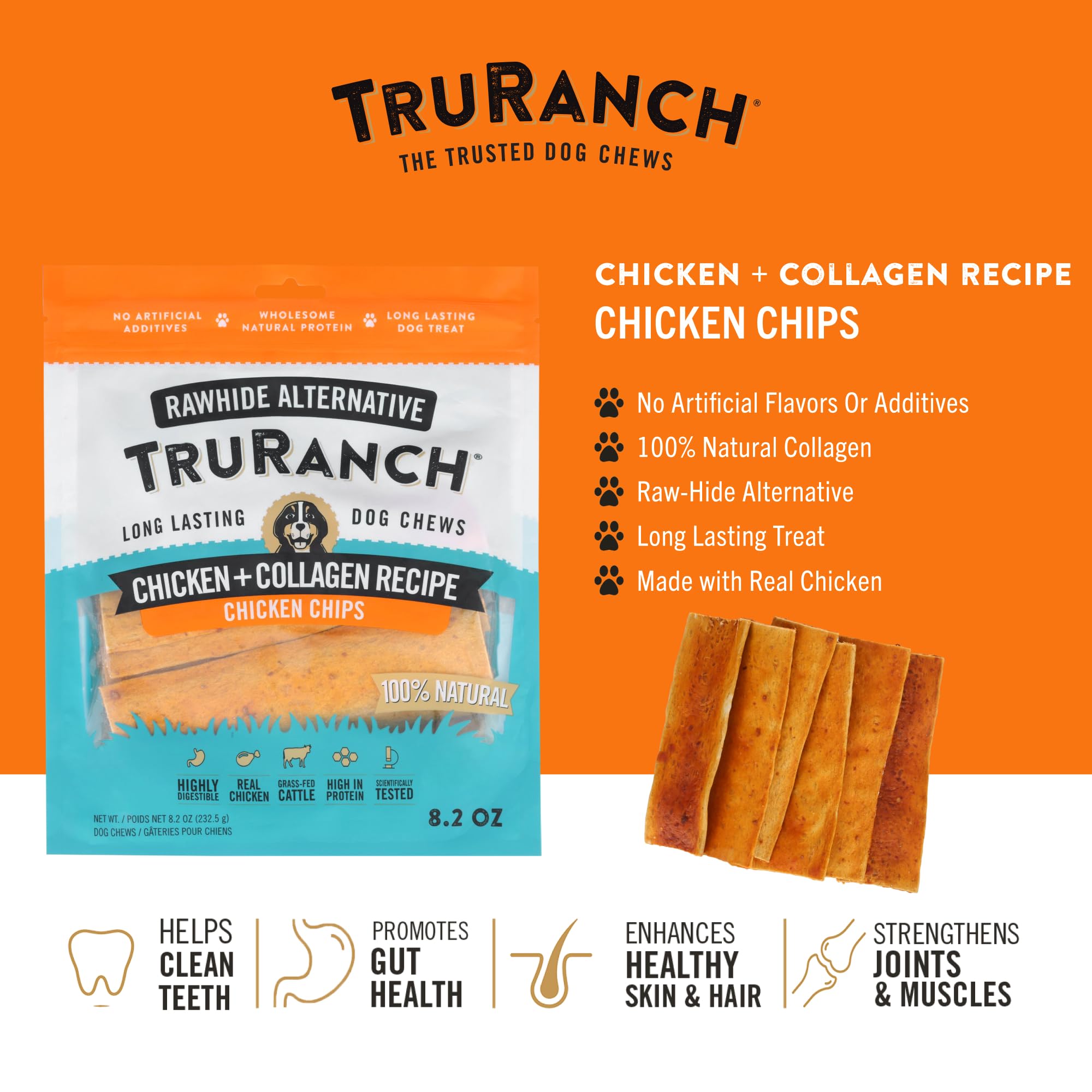 TRURANCH Collagen Chips - Collagen Dog Treats - Long Lasting Healthy Joint Support - Rawhide Alternative Chips - Skin & Coat Hea