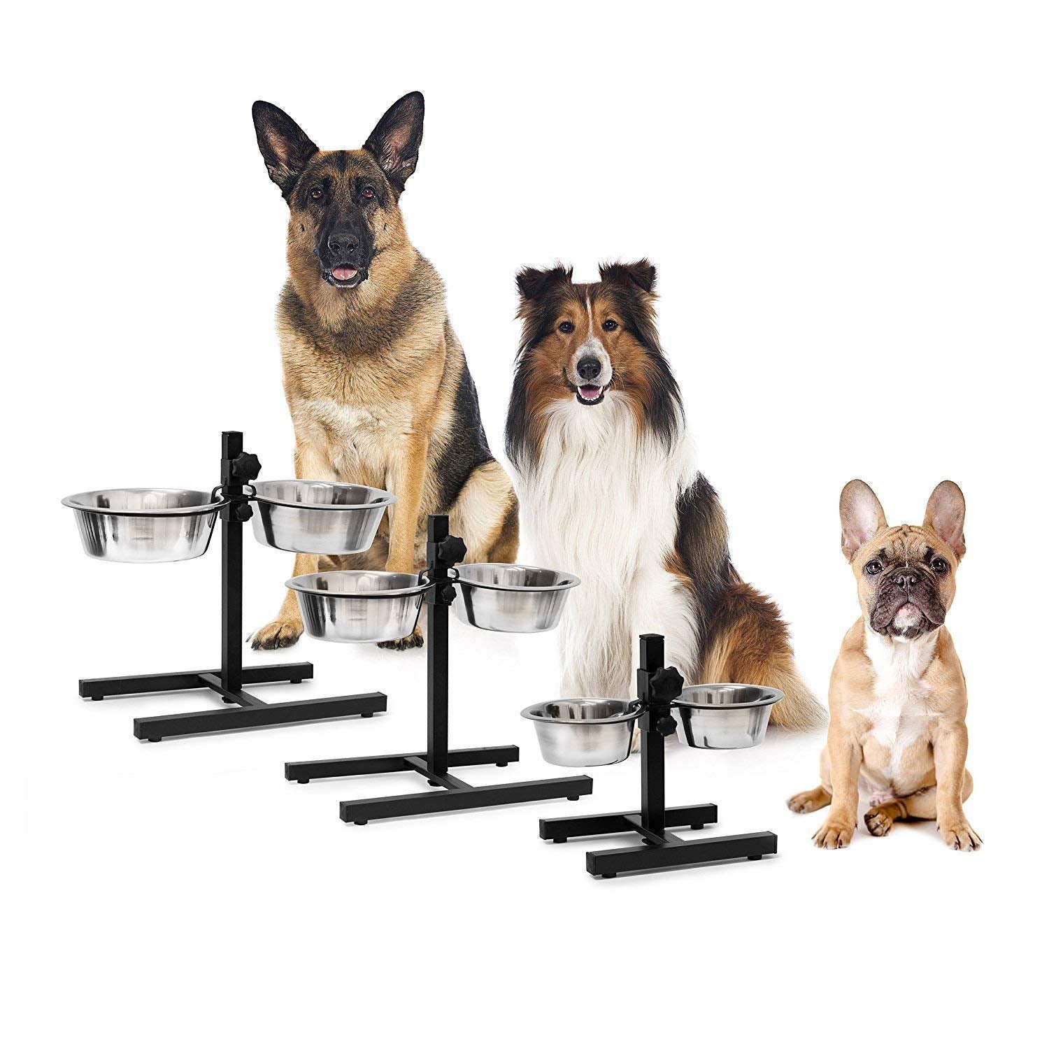 Rvpaws Stainless Steel Feeding Bowl Set Of 2 With HeightAdjustable Stand Dog Feeding Station With 2 Removable Bowls Cat Feeder 