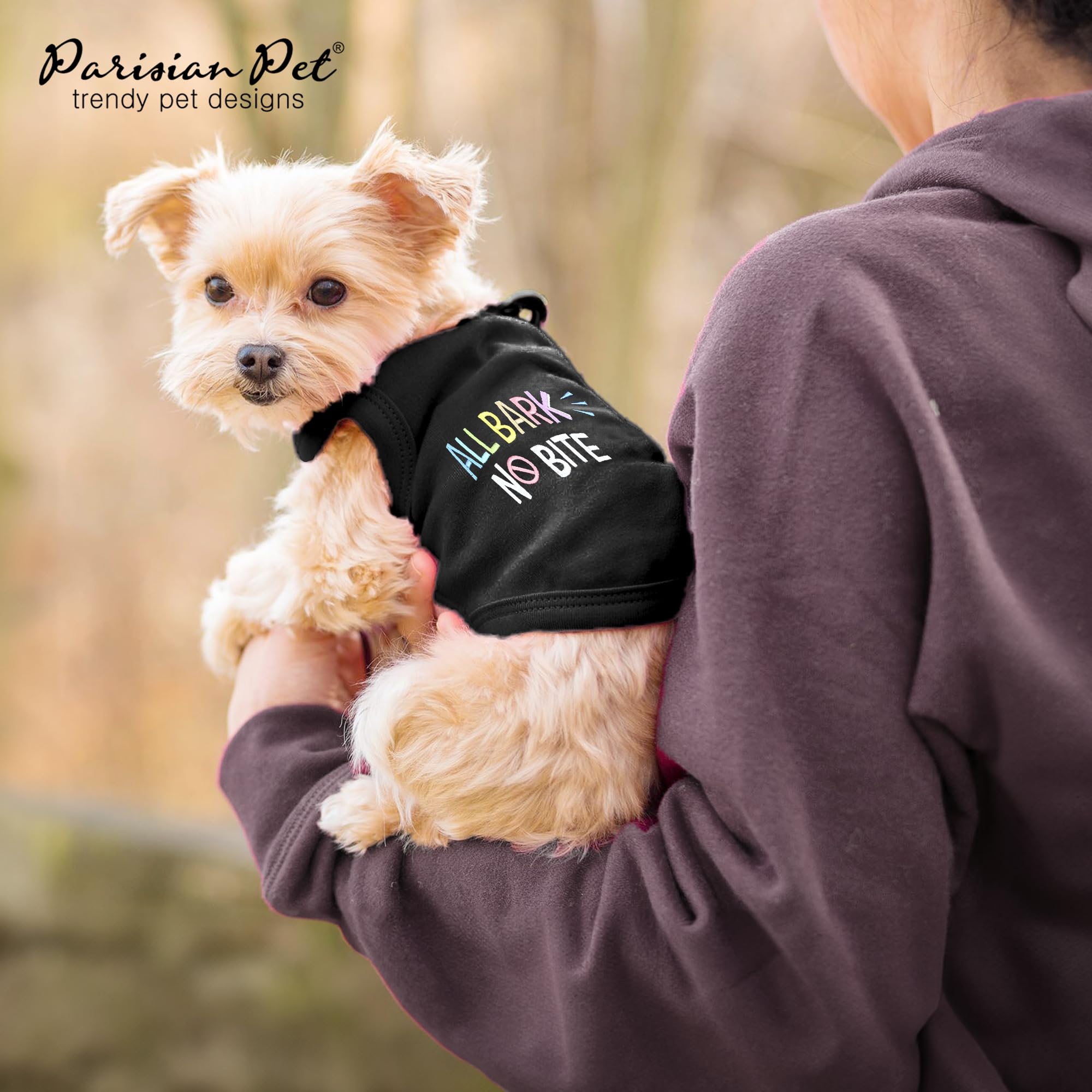 Parisian Pet Dog T-Shirt - Embroidered ' All Bark No Bite ' 100% Cotton, Dog Clothes - Sleeveless Pet Vest - Machine Washable Dog Shirt For Large Dogs 3Xl