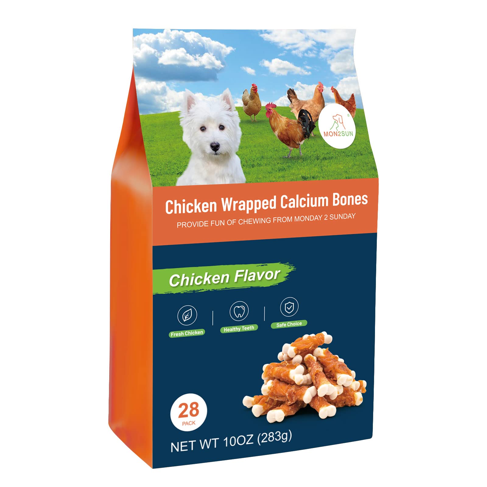 MON2SUN Dog Treats, Chicken Wrapped Calcium Bones Without Rawhide, 2.3 Inch Training Treats for Teeth Cleaning and Fresh Breath,