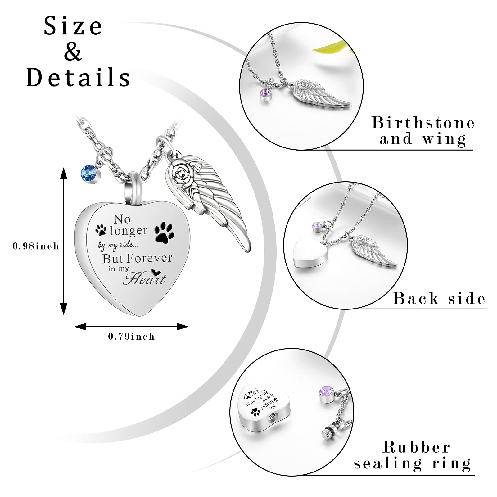 Soitis 12Pcs Birthstones Cremation Jewelry For Dog Ashes Urn Necklace For Pet Ashes Heart Urn Pendant Stainless Steel Memorial Ashes Keepsake