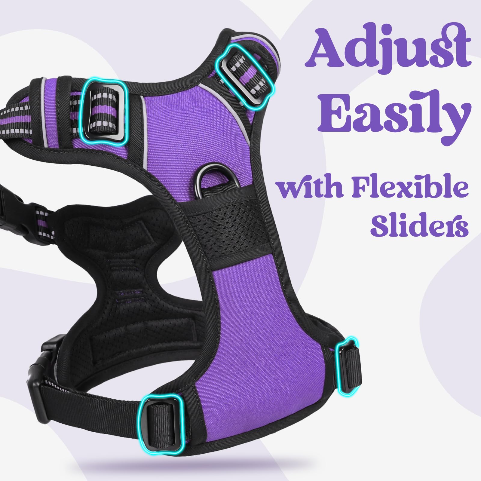 Rabbitgoo Dog Harness Medium Sized, No Pull Pet Harness With 3 Buckles, Adjustable Soft Padded Pooch Vest With Instant Control Handle, Easy Walking Reflective Pet Vest For Medium Dogs, Purple, M