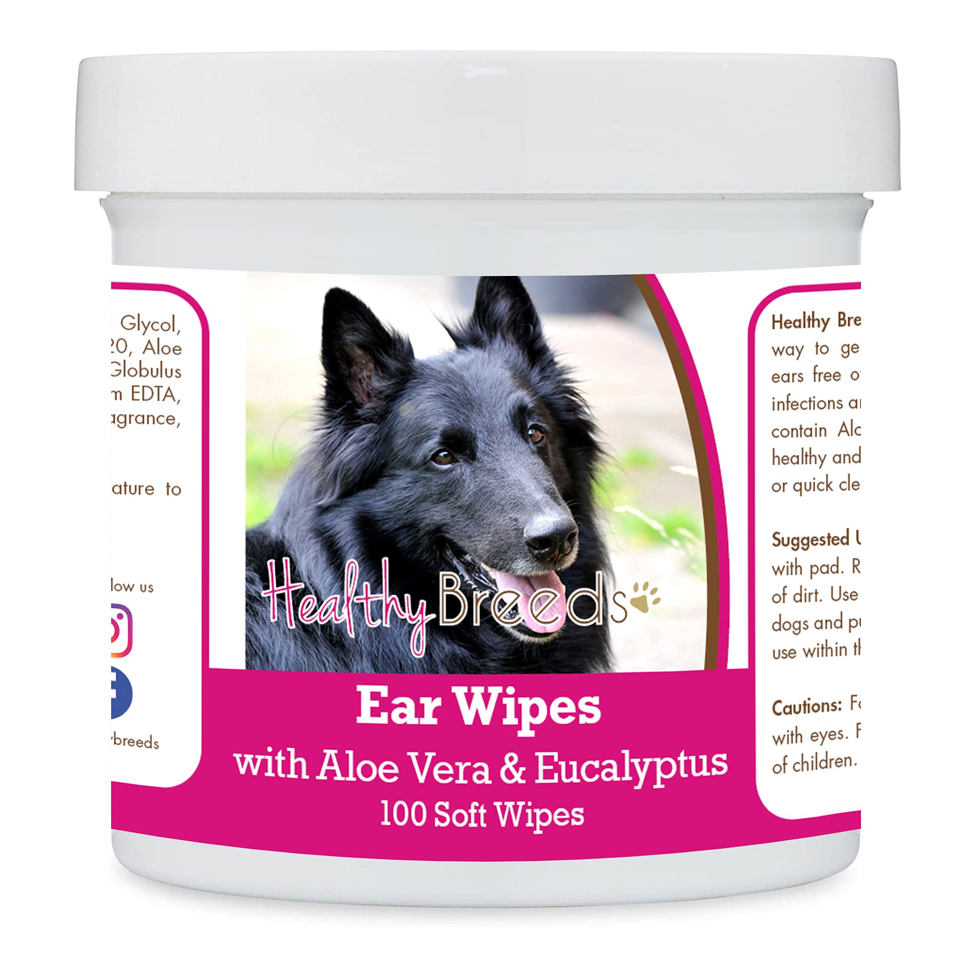 Healthy Breeds Belgian Sheepdog Ear Cleaning Wipes with Aloe & Eucalyptus for Dogs 100 Count