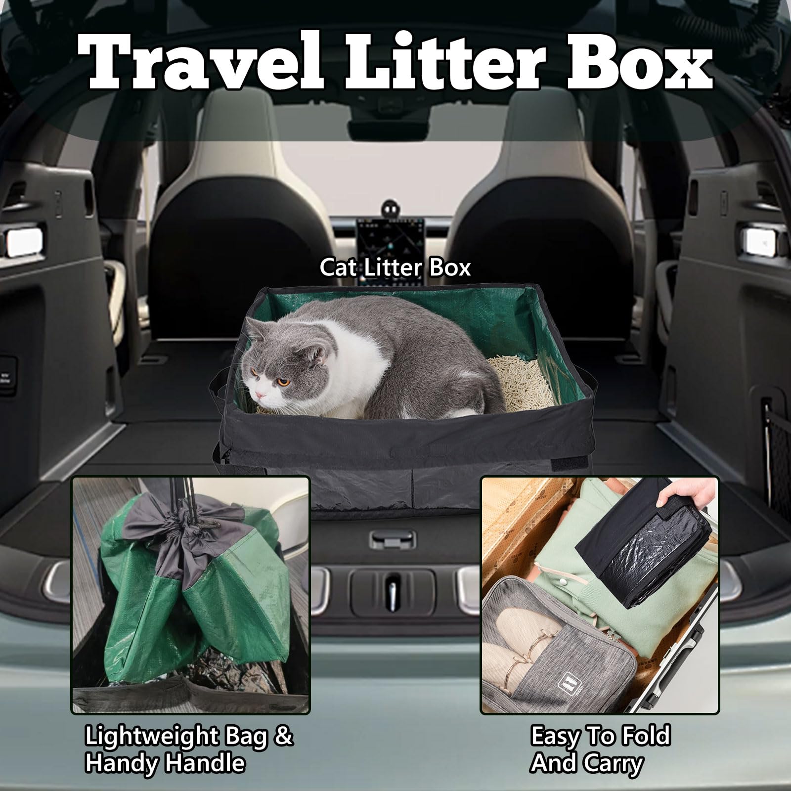 Belieonu Travel Litter Box For Cats, Foldable Portable Litter Box, Leak Proof Cat Travel Carrier With Kitty Litter Scoop Bowl, C