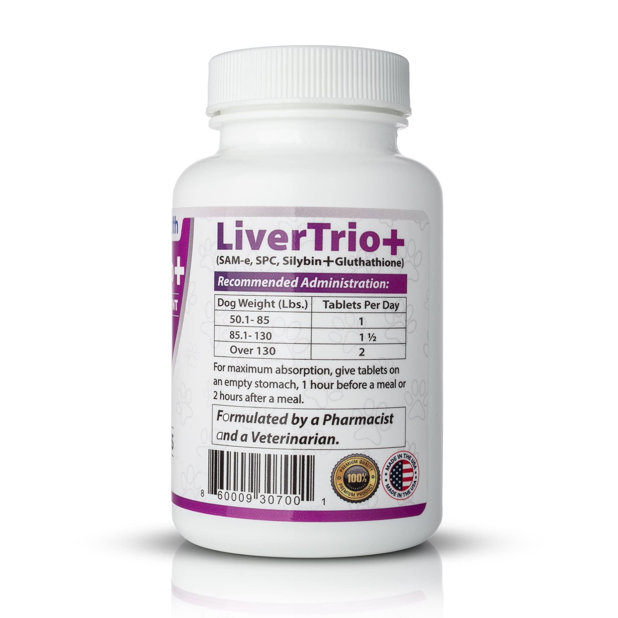 LiverTrio+ Liver Support Supplement for Large Dogs - Chewable Tablets with Silybin A+B & Glutathione, 30 Ct, Orange