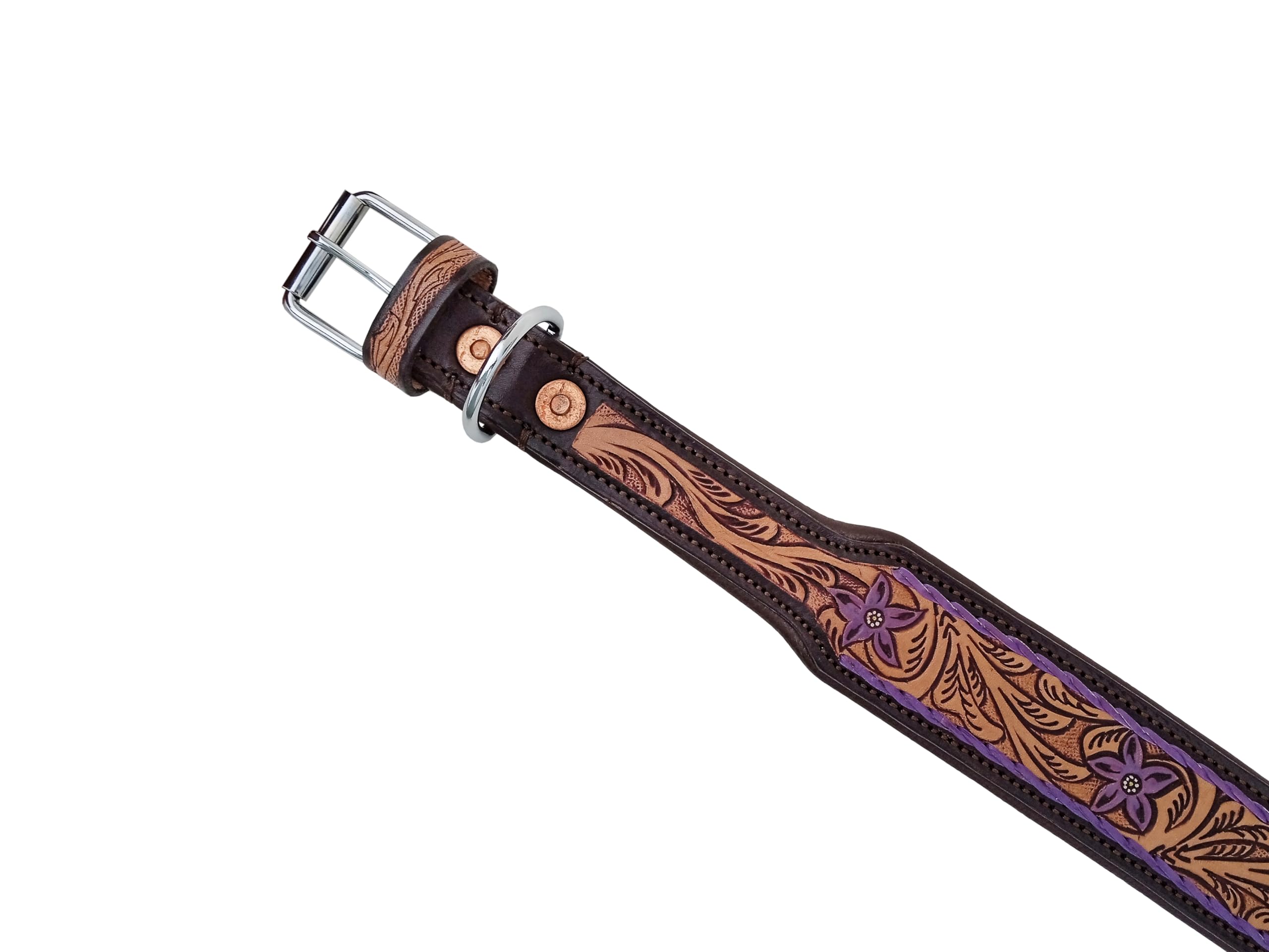 Leather Dog Collar Large Size Western Style Heavy Duty Hand Tooled Adjustable Padded Soft For Small Puppies And Big Dogs 10Ab140
