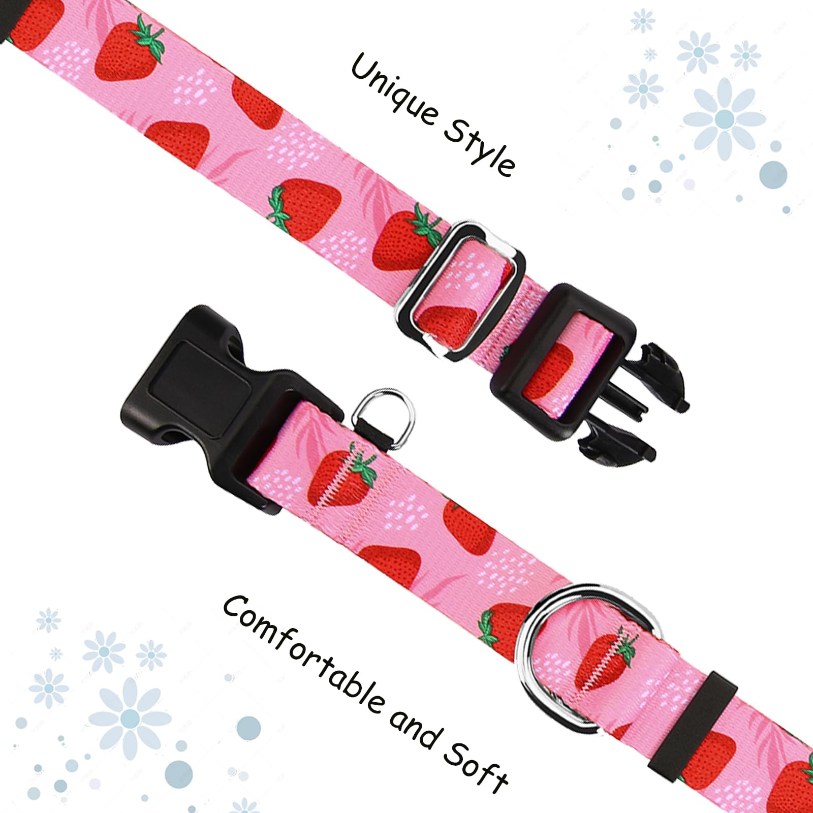 Fidohug Martingale Collar For Dogs With Pink Strawberry Pattern No Pull Training Nylon Limited Slip Collars For Medium Dogs