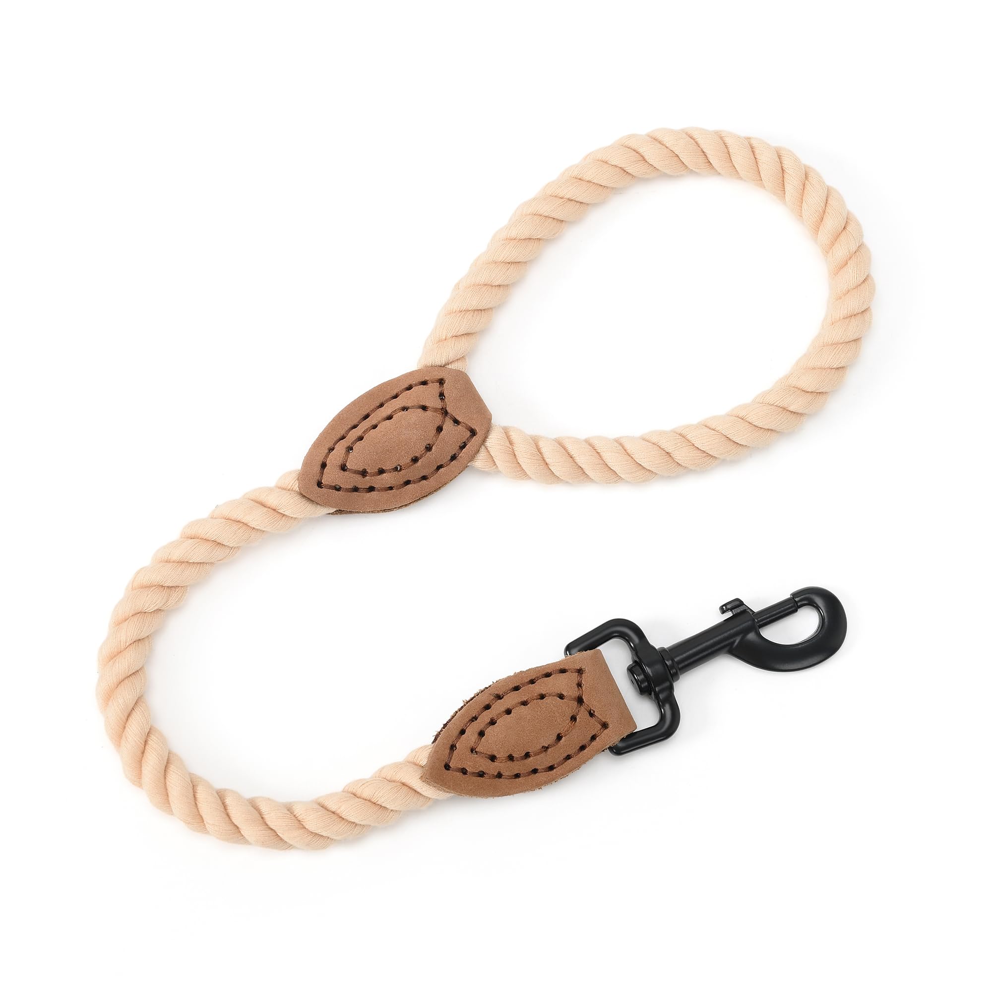 Mile High Life Short Dog Leash, Braided Cotton Rope Leashes With Leather Tip - Heavy Duty Metal Clasp, 18In, 1/2'' Thick - Weddi